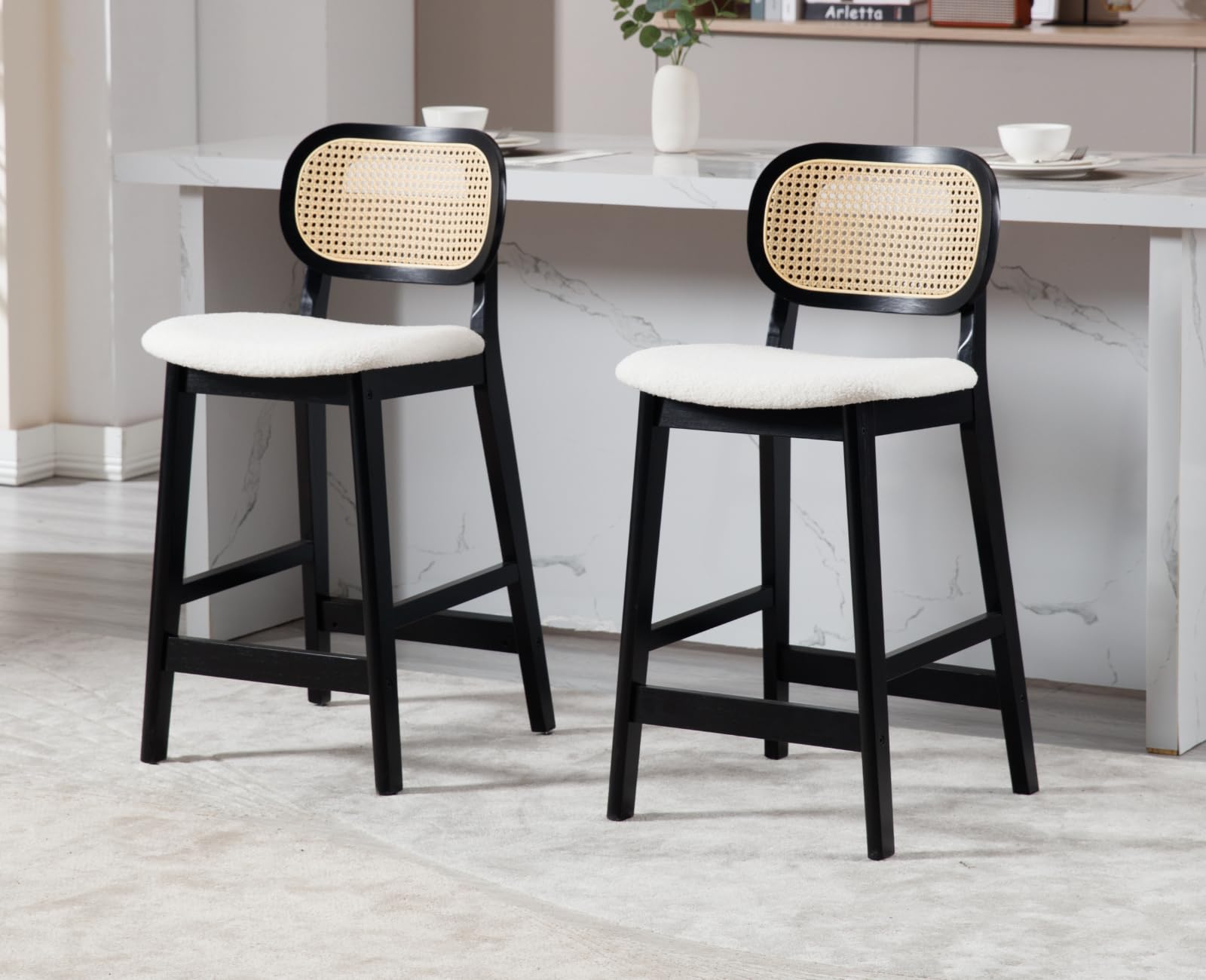 EALSON Farmhouse Rattan Back Counter Height Bar Stools Set of 2 - 5026