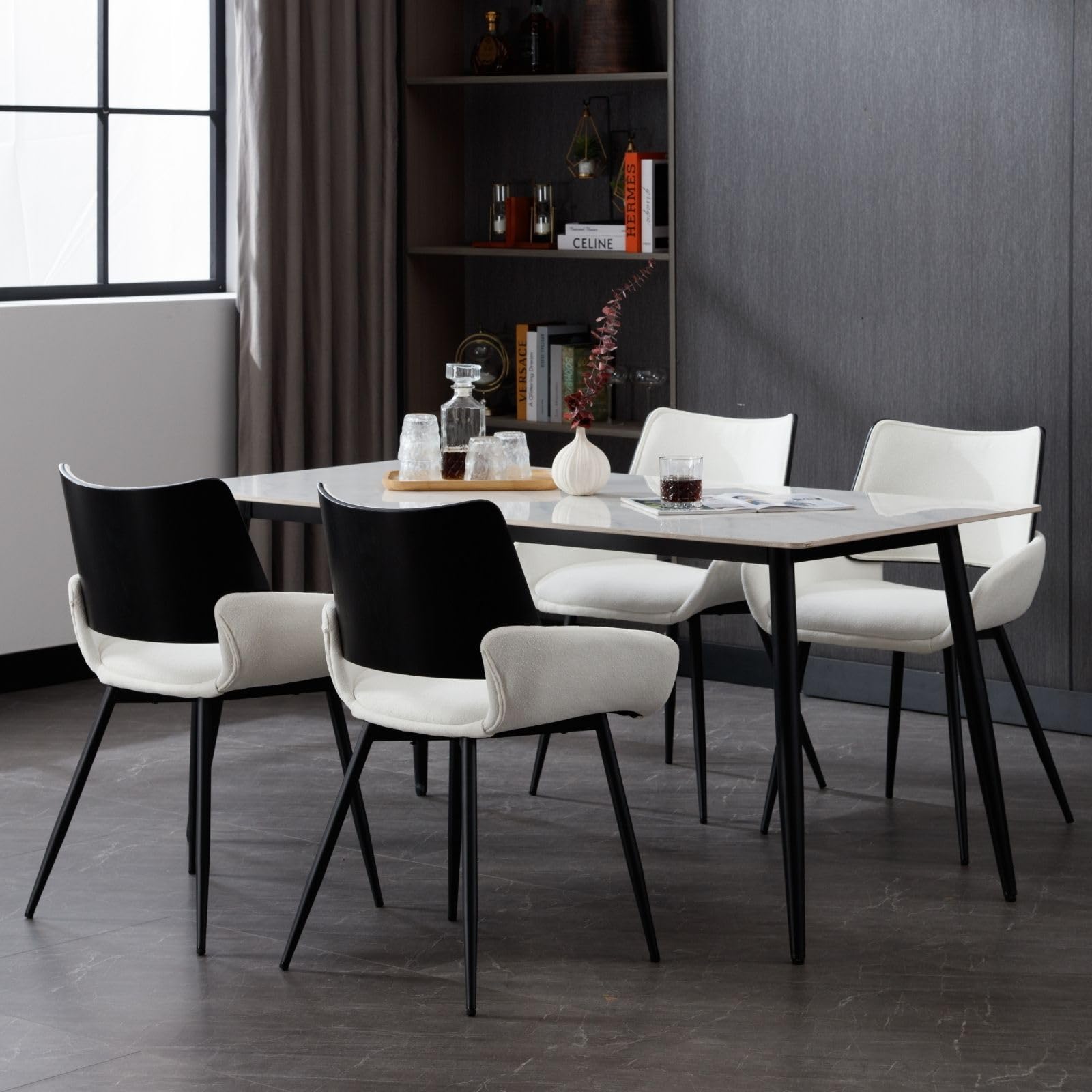 ZH4YOU Modern Upholstered Linen Fabric Black Dining Chairs Set of 2 - 6286