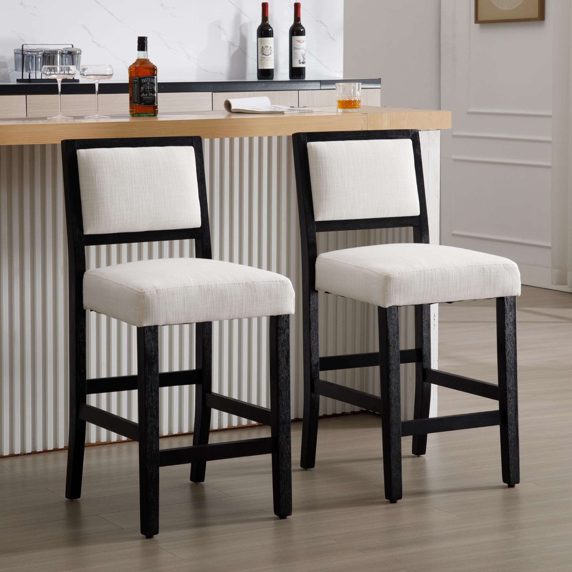 Janoray Farmhouse Upholstered Counter Height Bar Stools Set of 2