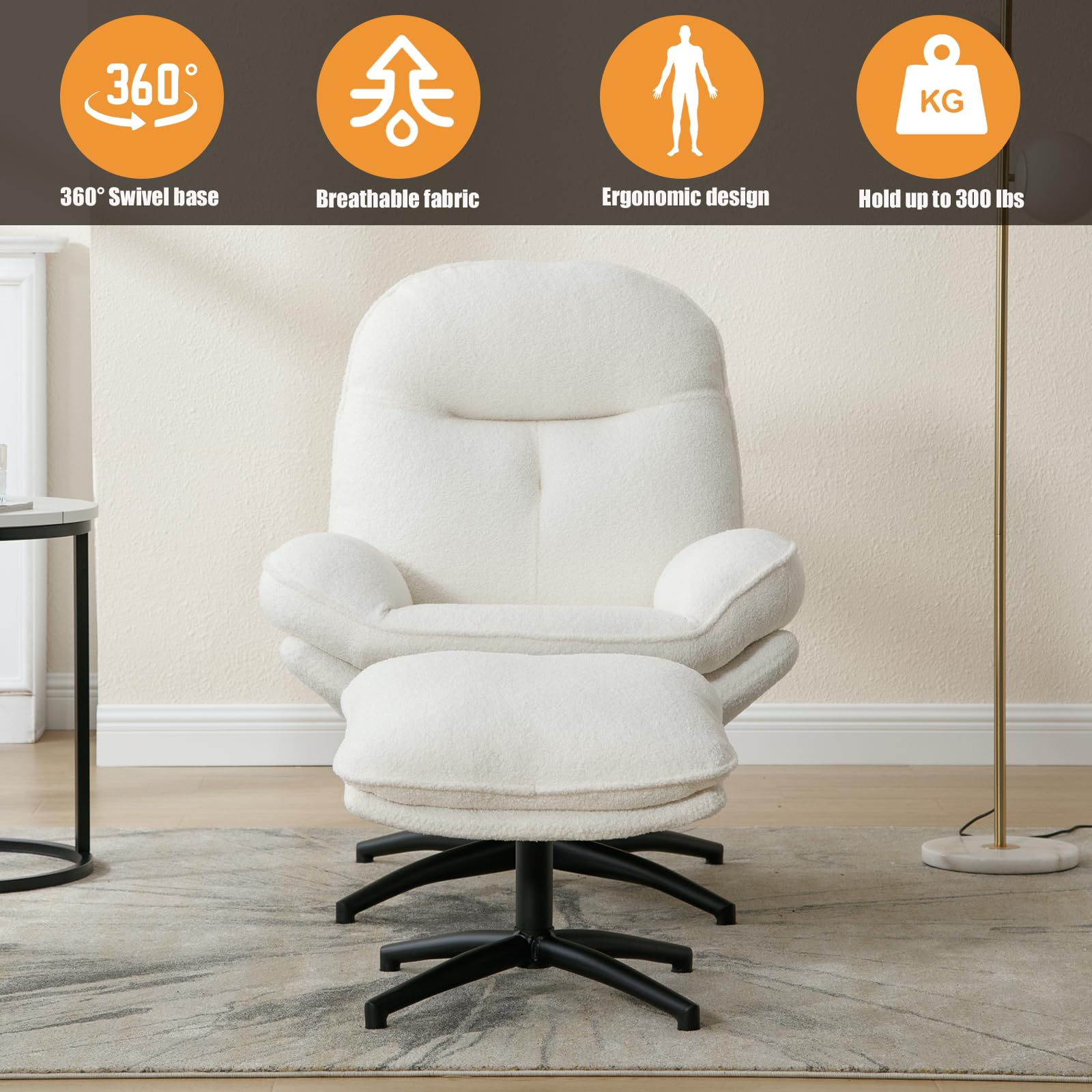 Janoray 360° Swivel Accent Chair with Ottoman Set