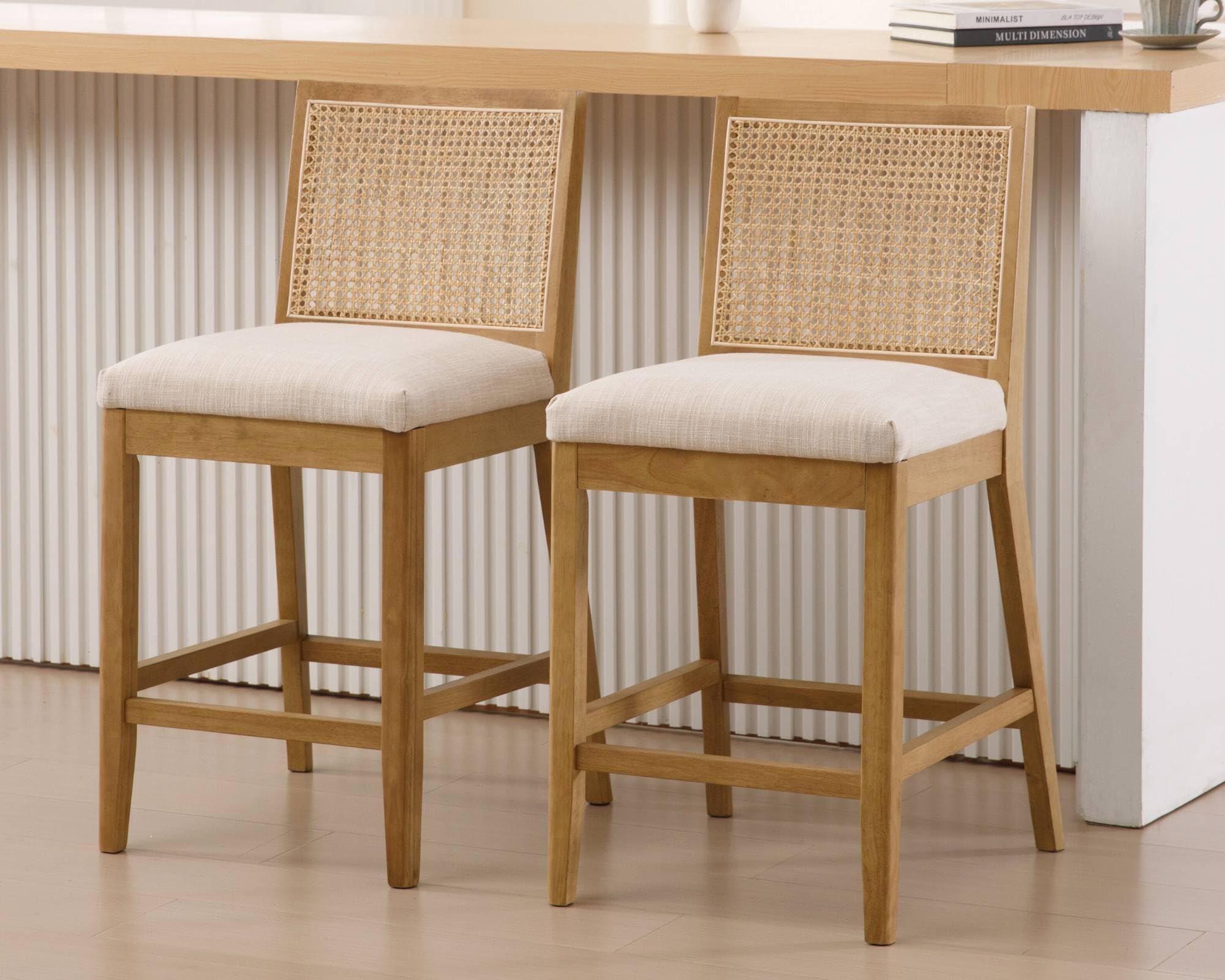 EALSON 26.5" Rattan Back Upholstered Counter Stools Set of 2 - 5802