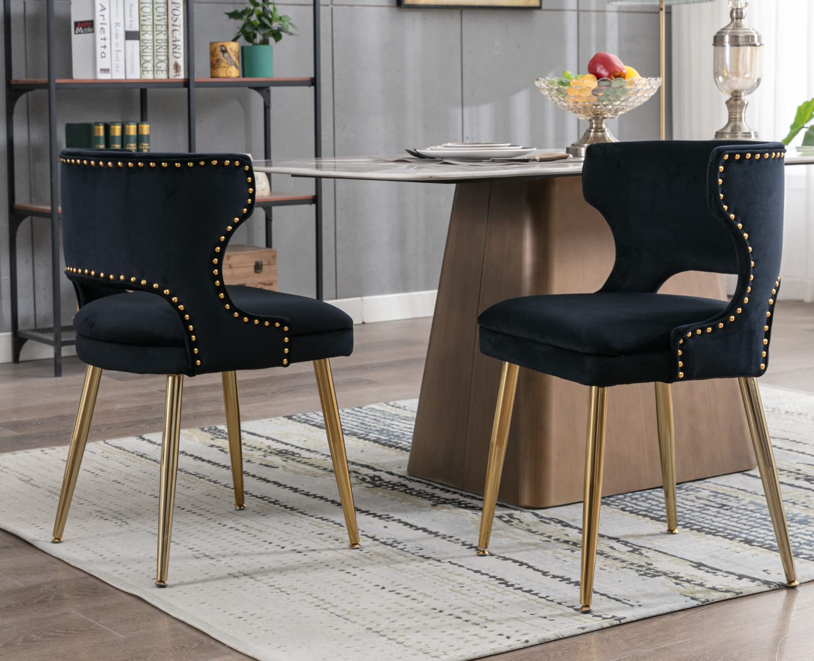 EALSON Modern Velvet Gold Metal Legs Dining Chairs Set of 2 - 60271