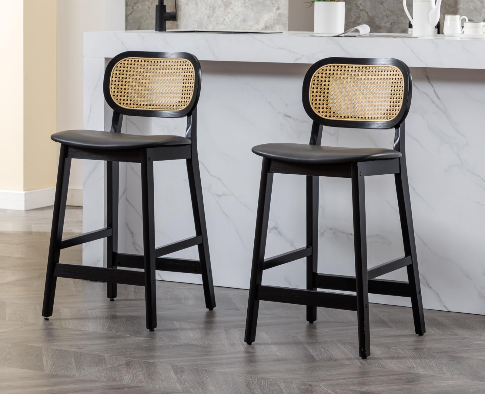 EALSON Farmhouse Rattan Back Counter Height Bar Stools Set of 2 - 5026