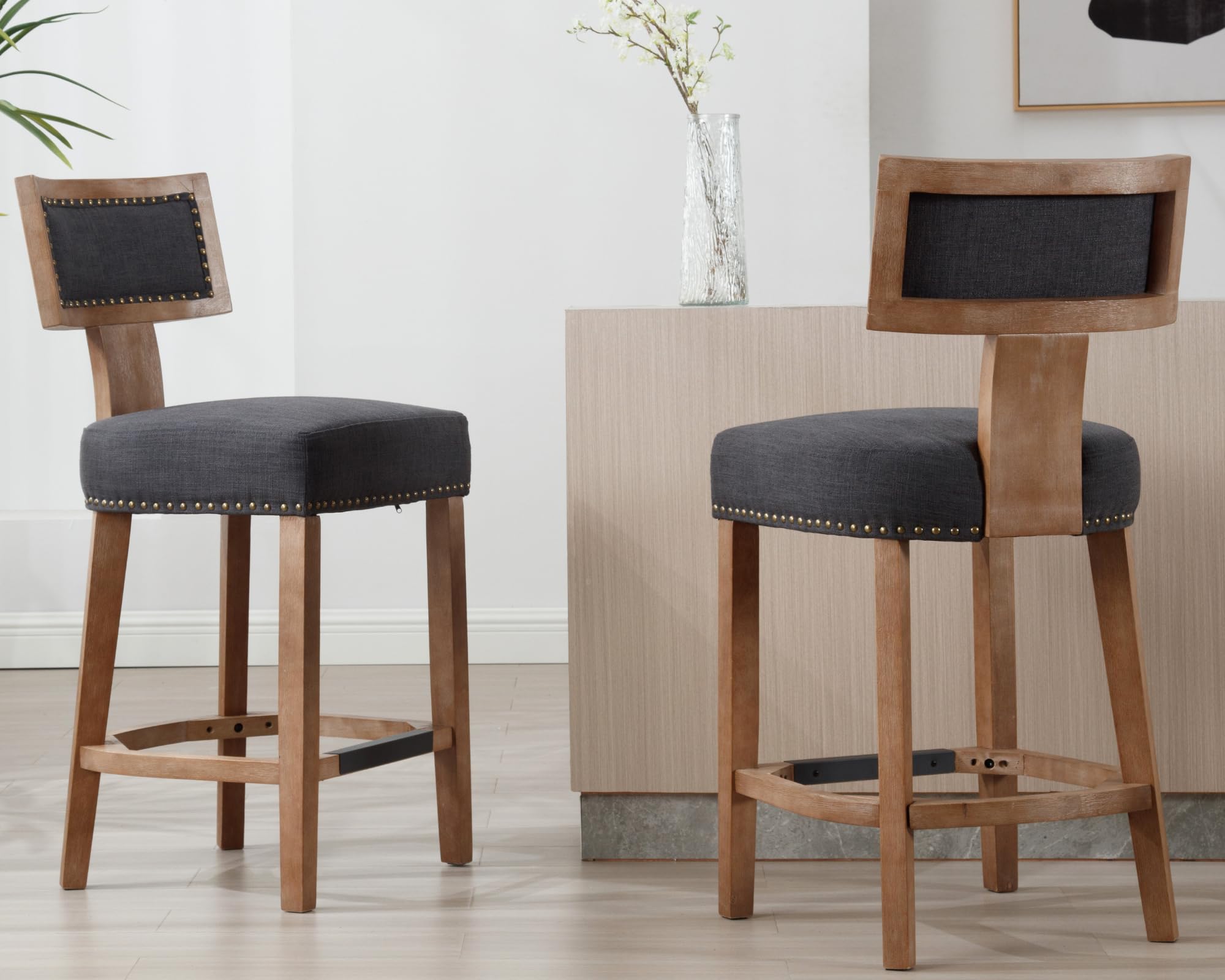 VESCASA 26.75"H Natural Wood Legs Counter Height Stools Set of 2 - 5753