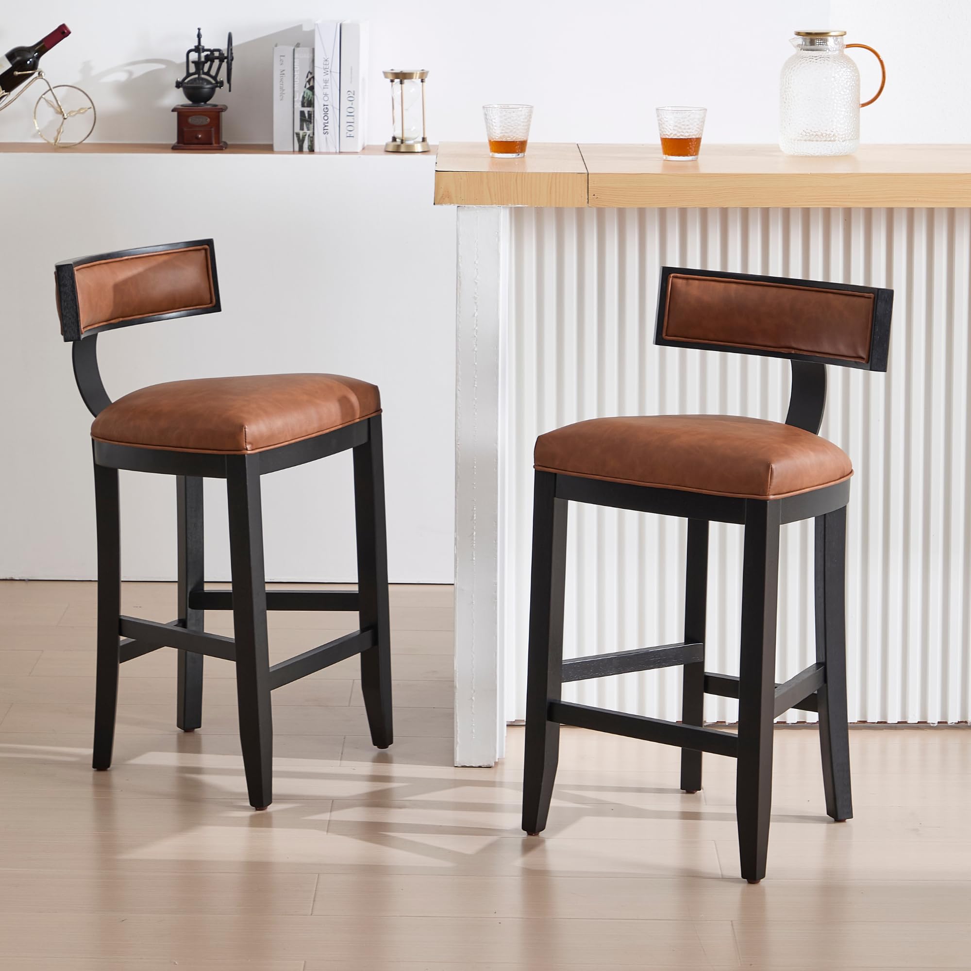 Janoray 26" PU Leather Upholstered Counter Stools Set of 2