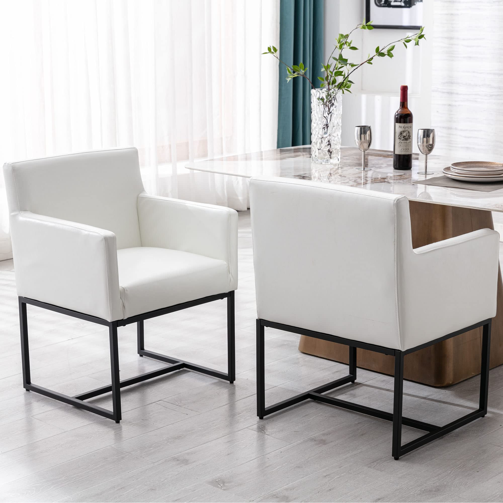 VESCASA Faux Leather Upholstered Arms Dining Chairs Set of 2 - 1823