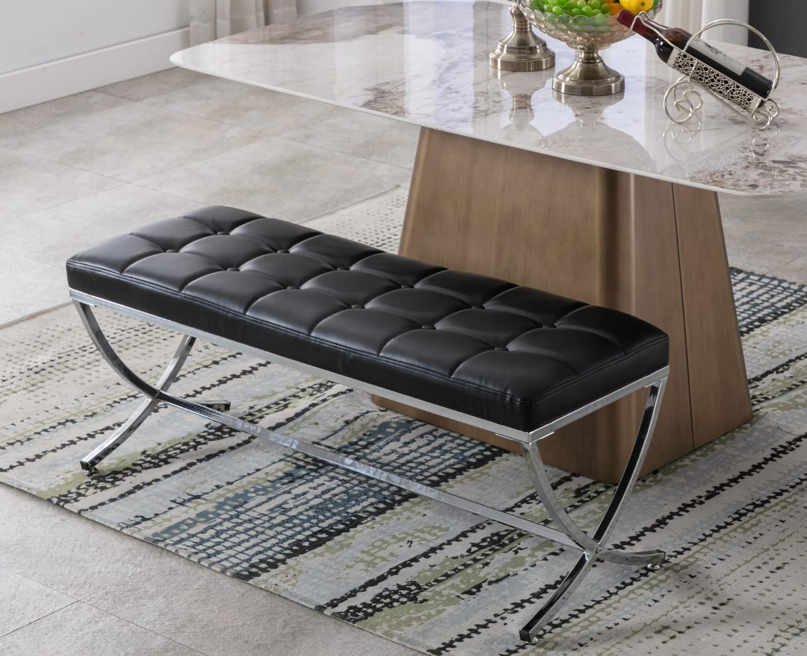 EALSON Modern Button Tufted Leather Entryway Bench - 3075