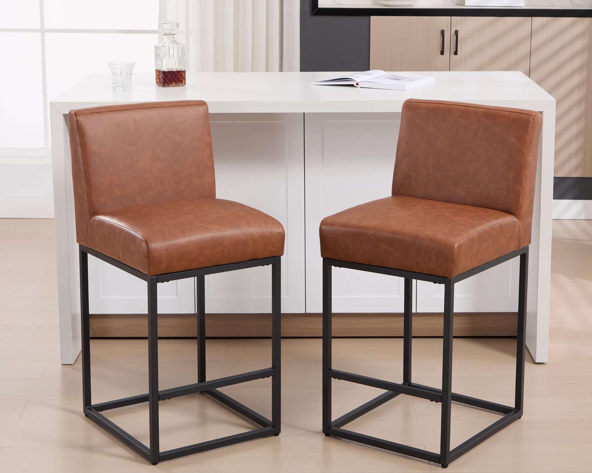 VESCASA 27"H-31"H Modern Metal Frame Counter Height Bar Stools Set of 2 - 5691