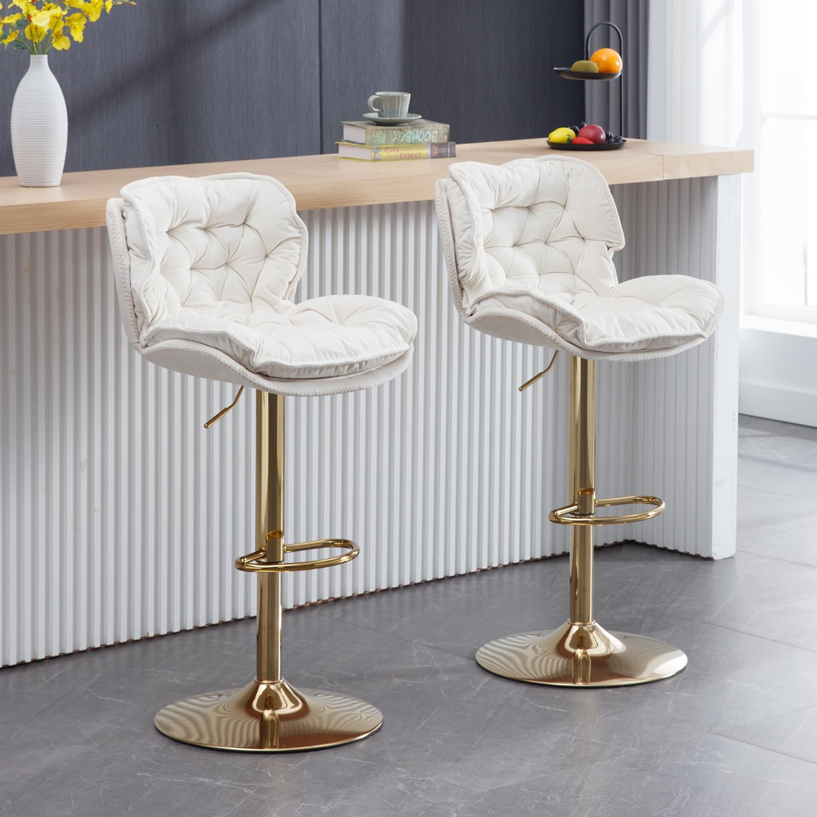 Janoray Modern Swivel  Velvet Adjustable Bar Stools Set of 2