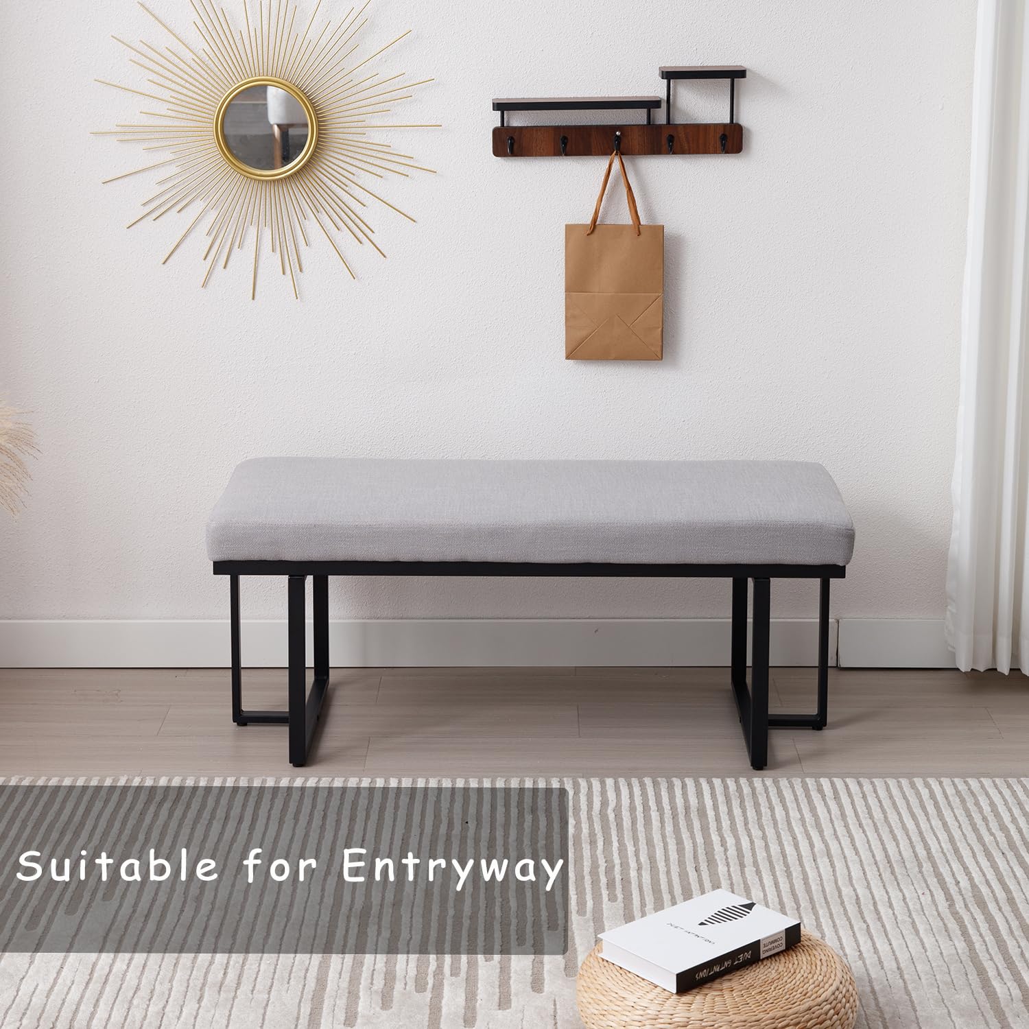 ZH4YOU 45" Modern Grey Fabric Ottoman Bench for Bedroom - 1013