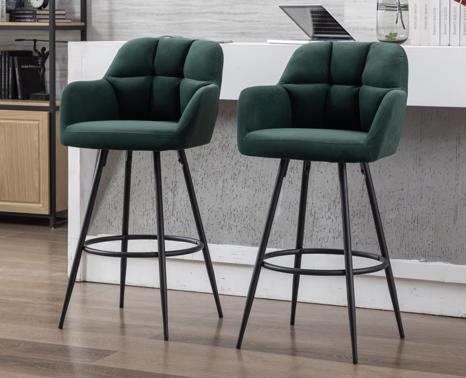 EALSON Modern Leather Velvet Swivel Bar Stools Set of 2 - 5117