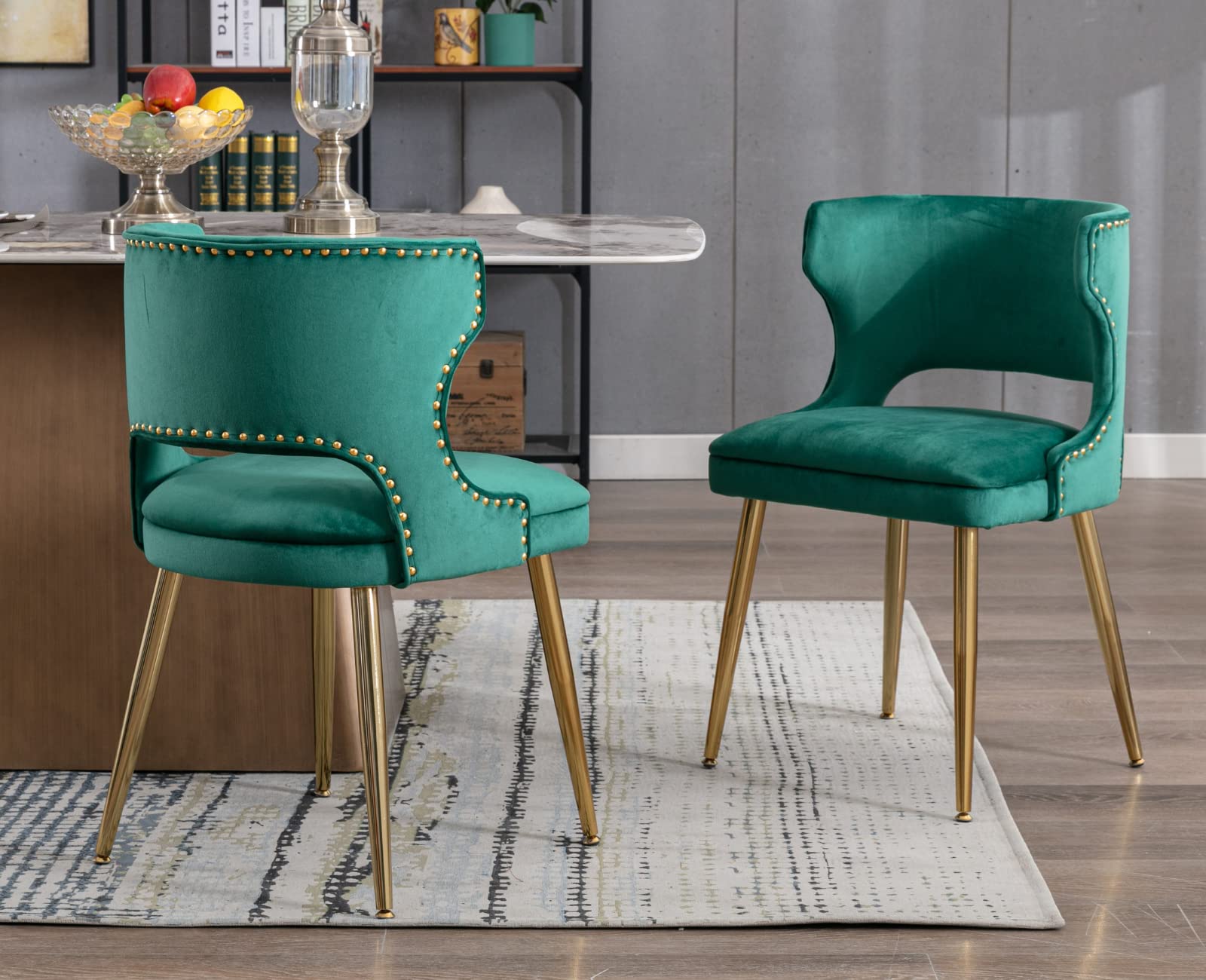 EALSON Modern Velvet Gold Metal Legs Dining Chairs Set of 2 - 60271