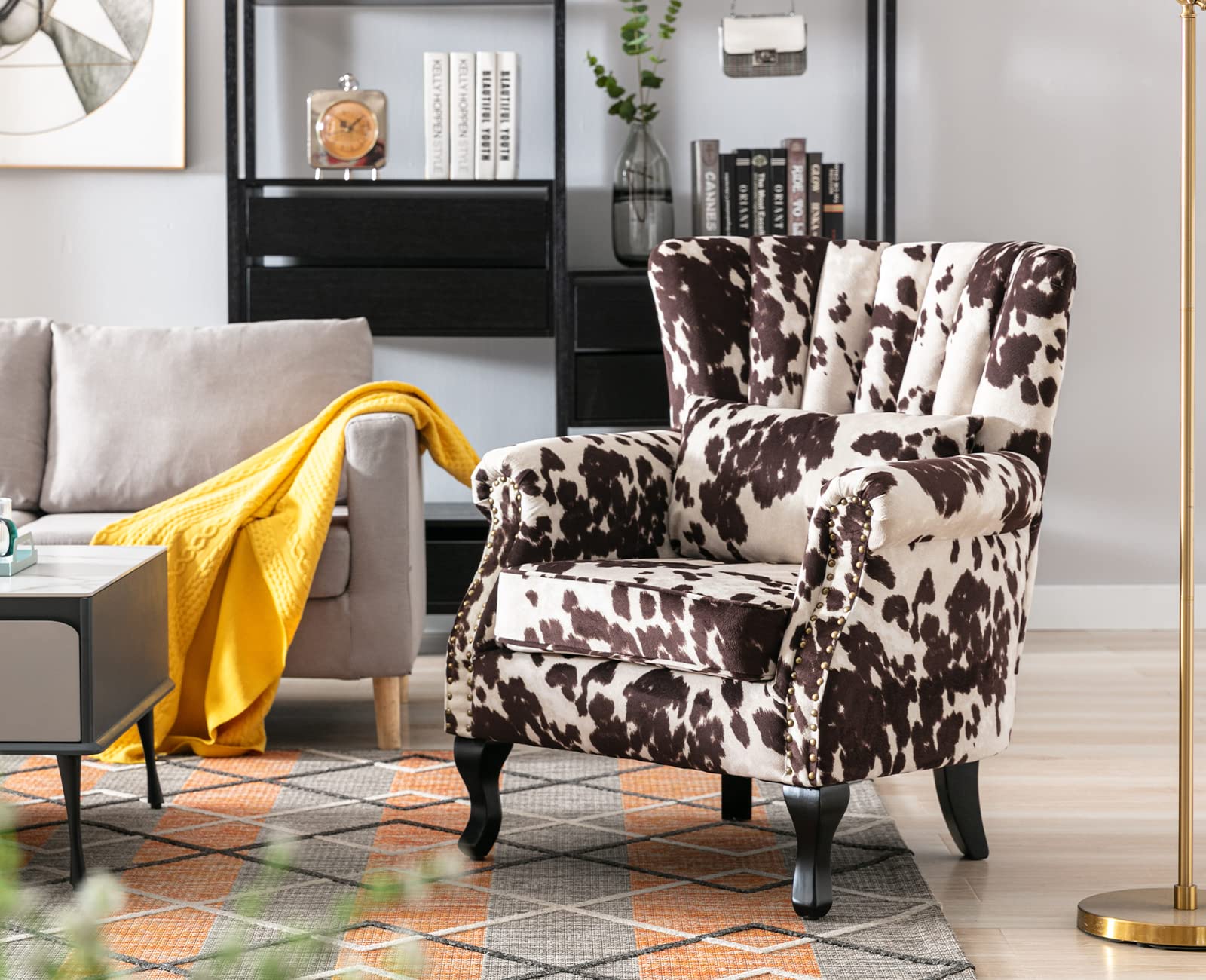 Kmax Wingback Nail-Head Cow Print Accent Chair 1 Piece - X904