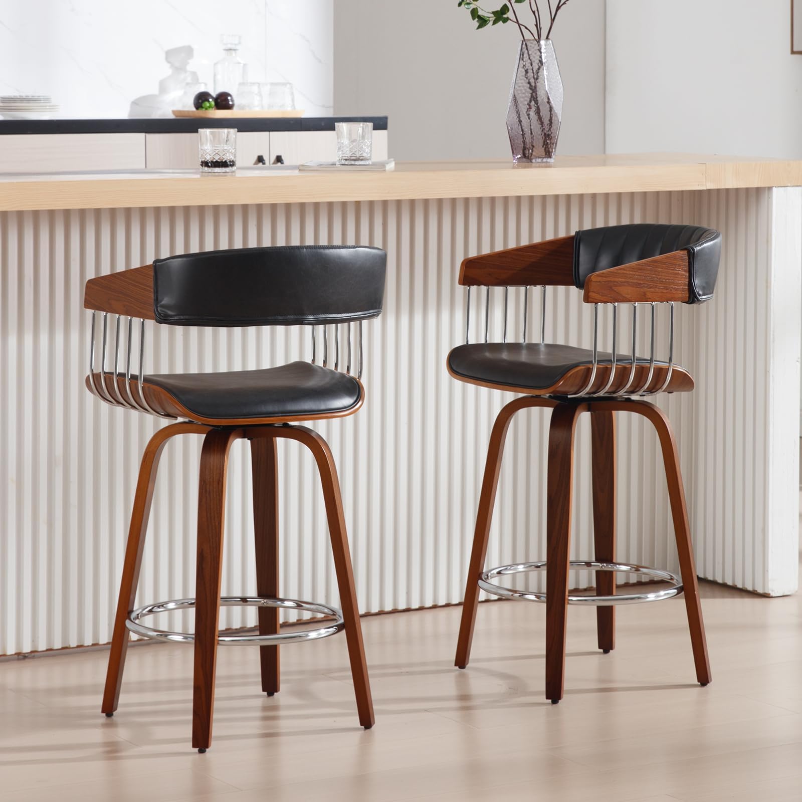 Janoray 26" Modern Swivel Counter Bar Stools Set of 2 for Home Bar/Kitchen Island/Restaurant