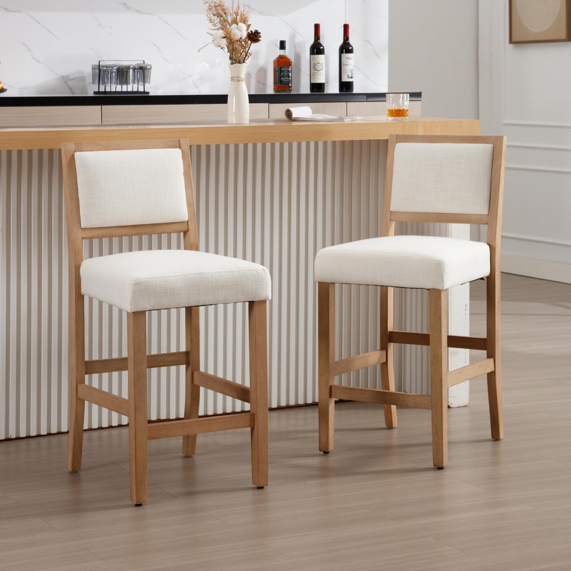 Janoray Farmhouse Upholstered Counter Height Bar Stools Set of 2