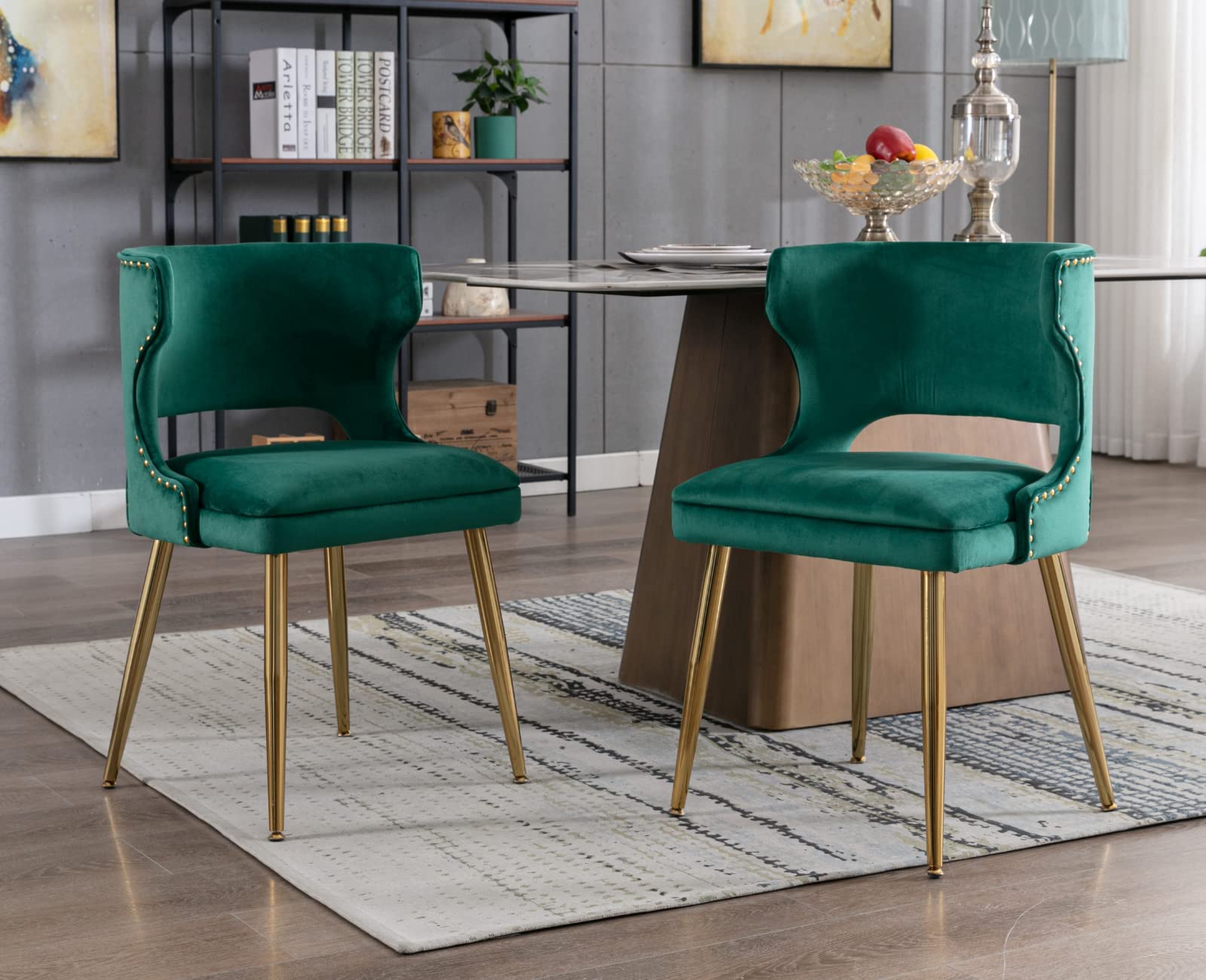 EALSON Modern Velvet Gold Metal Legs Dining Chairs Set of 2 - 60271