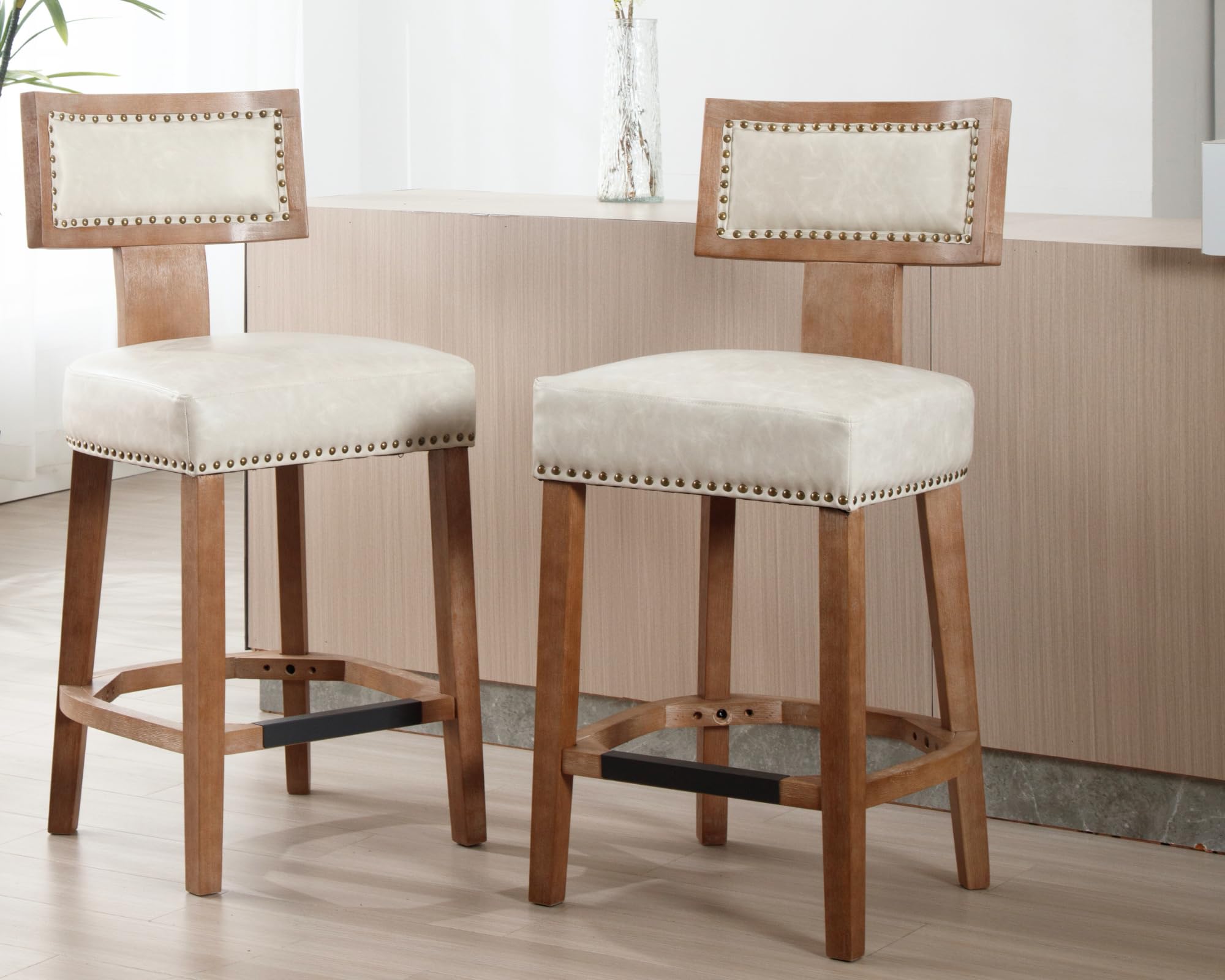 VESCASA 26.75"H Natural Wood Legs Counter Height Stools Set of 2 - 5753