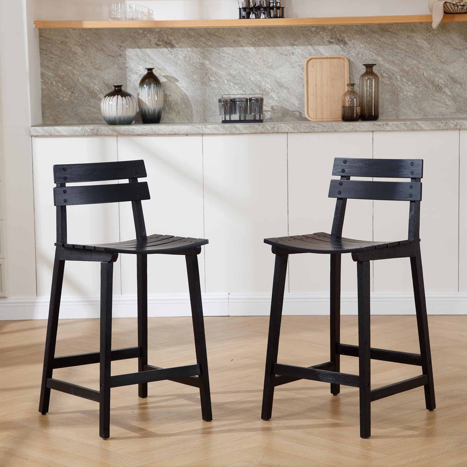 ZH4YOU 26" Wood Counter Stools Set of 2 - 7064