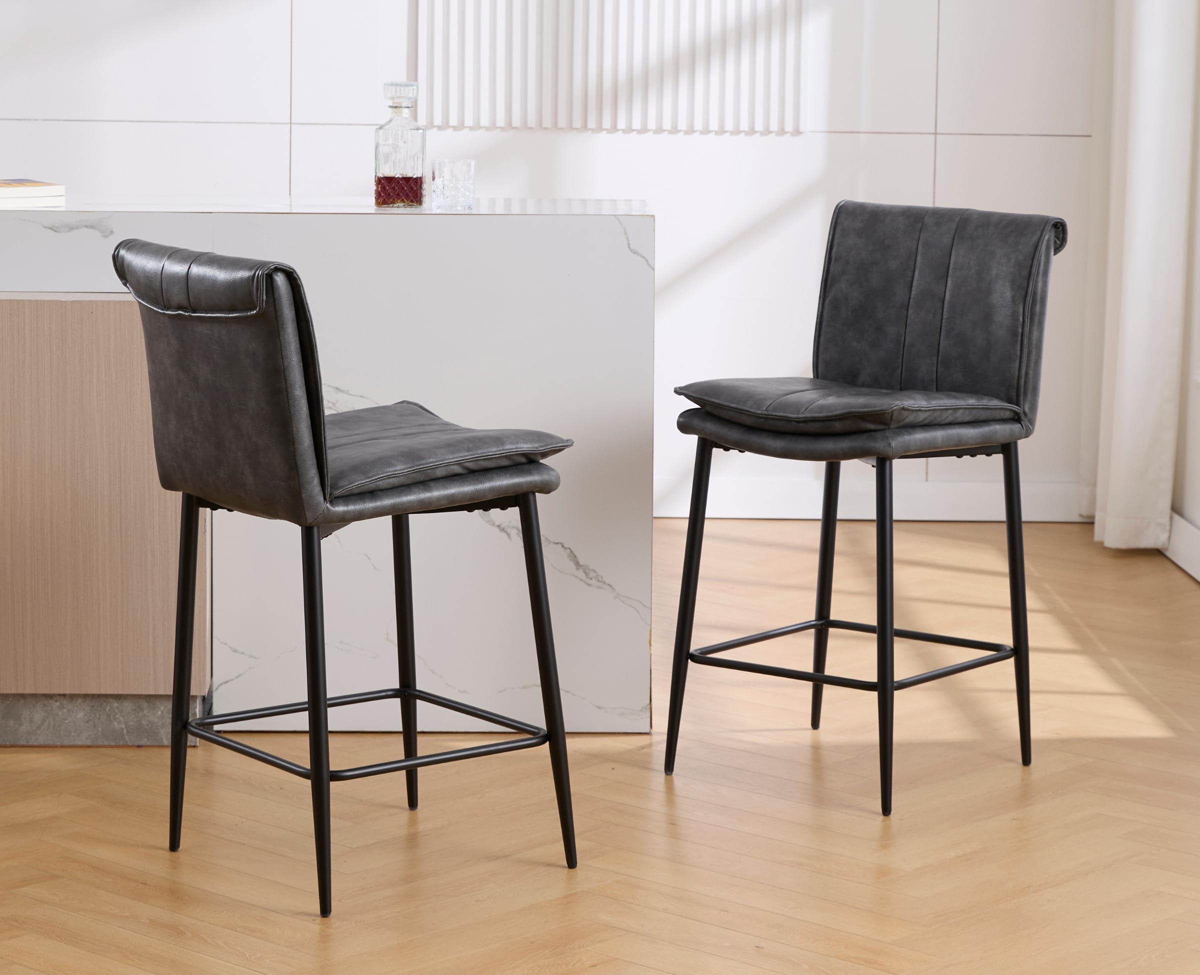 EALSON Modern 26 Inch Leather Counter Height Bar Stools Set of 2 - 6119