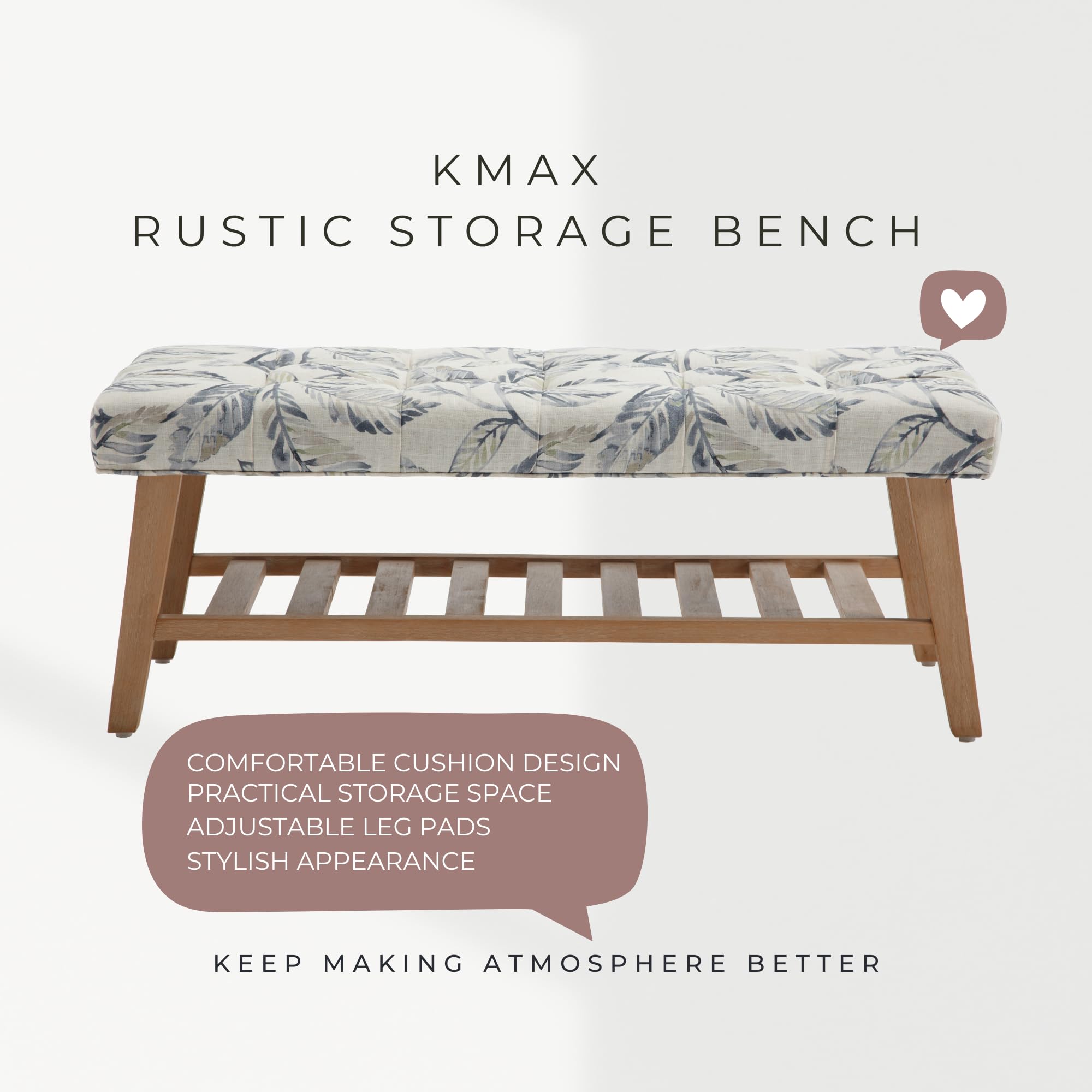 Kmax Upholstered  Entryway Bench with Shoe Storage