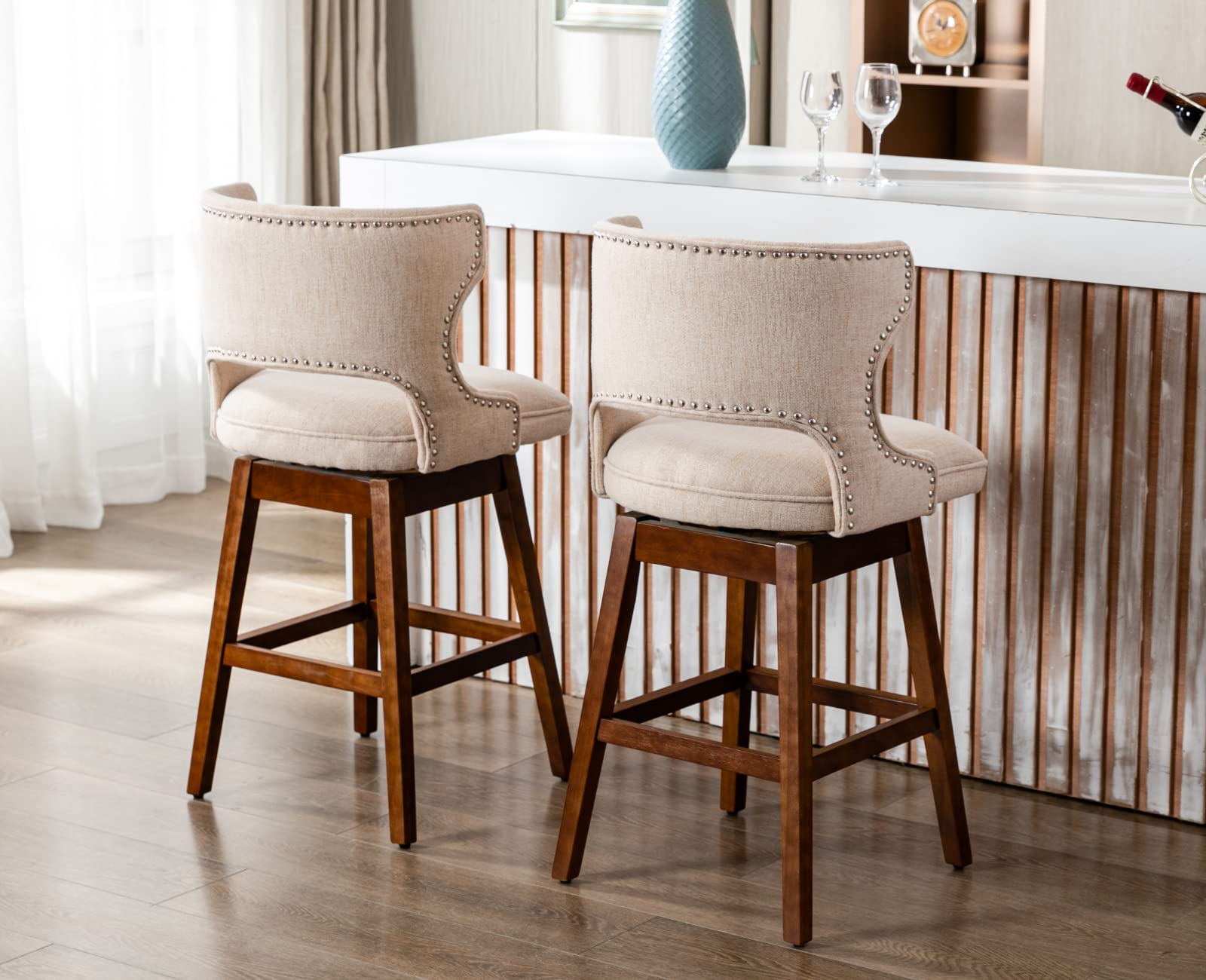 EALSON Modern  Swivel Upholstered Leather Bar Stools with Back Set of 2 - X118