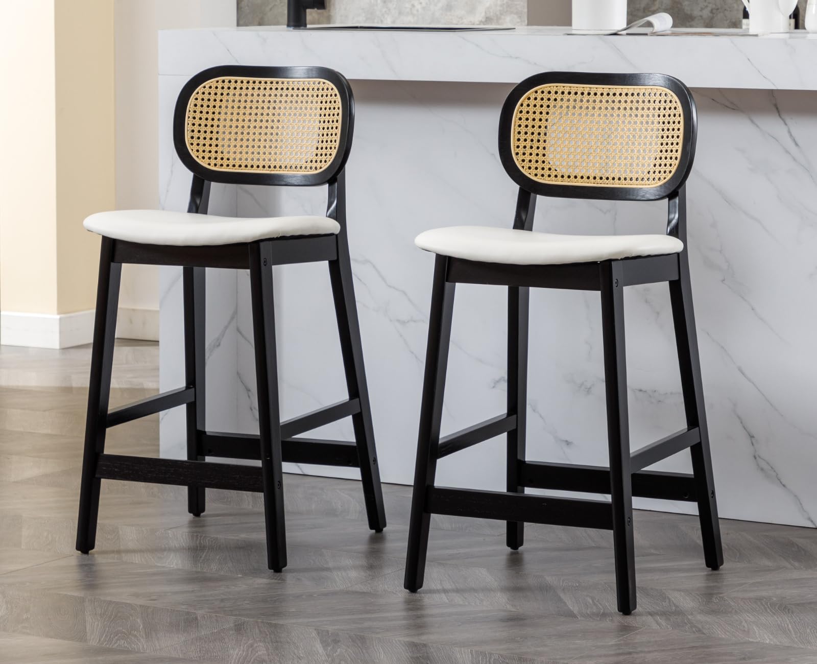 EALSON Farmhouse Rattan Back Counter Height Bar Stools Set of 2 - 5026