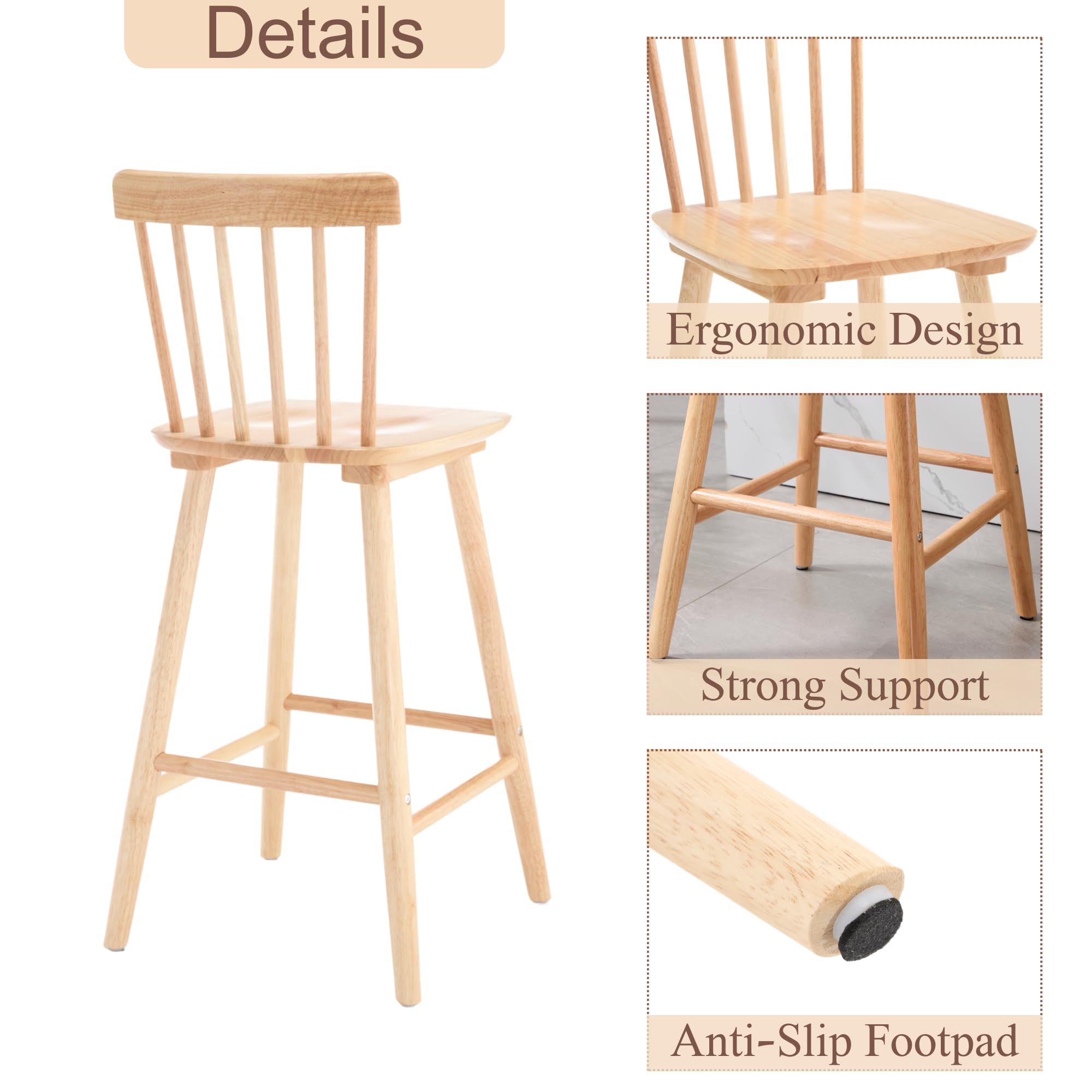 Janoray 26 Inch Farmhouse Wooden Barstools Bar Stools Set of 2