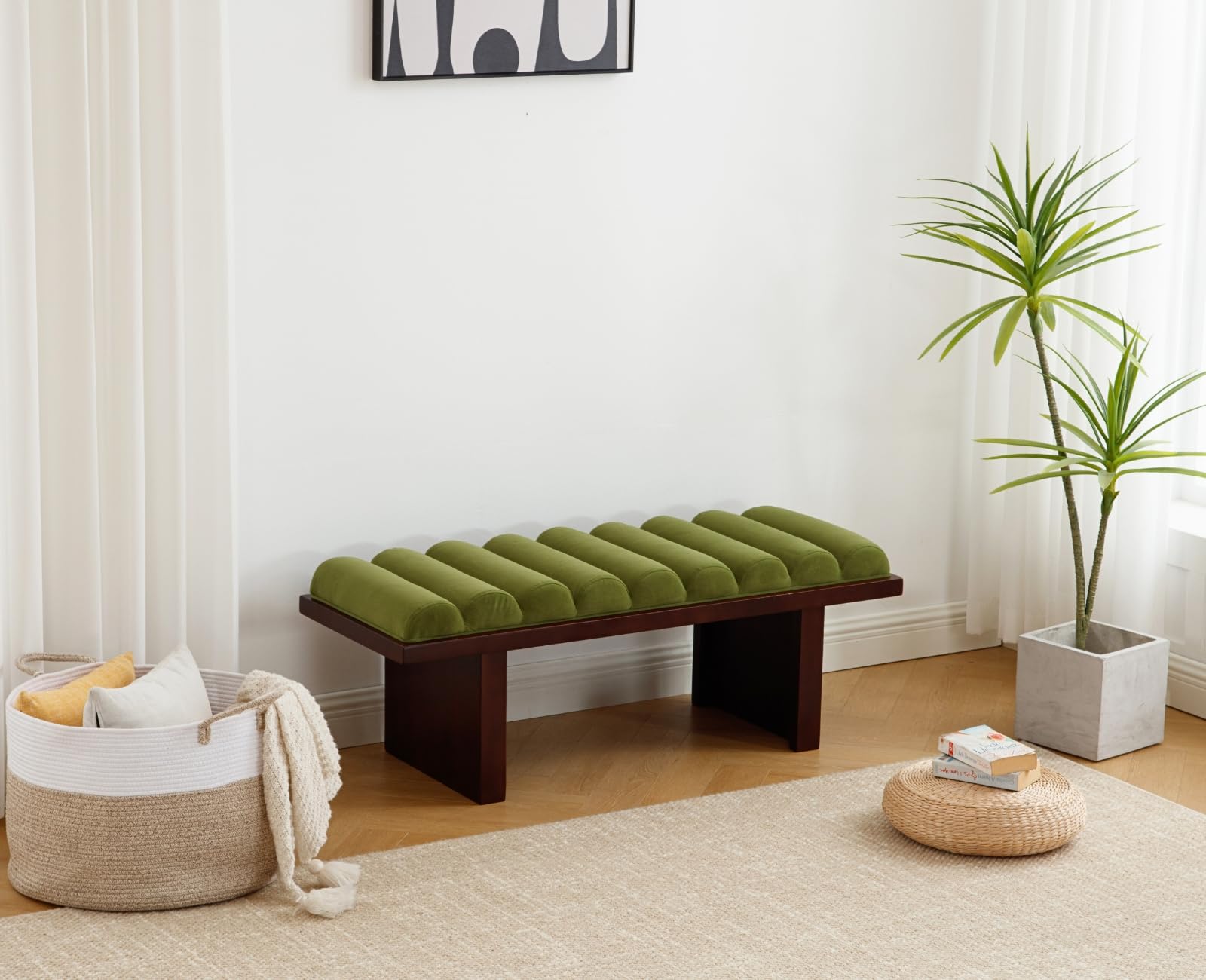 ROCITY Modern Padded Velvet End of Bed Bench Ottoman Bench - 2639