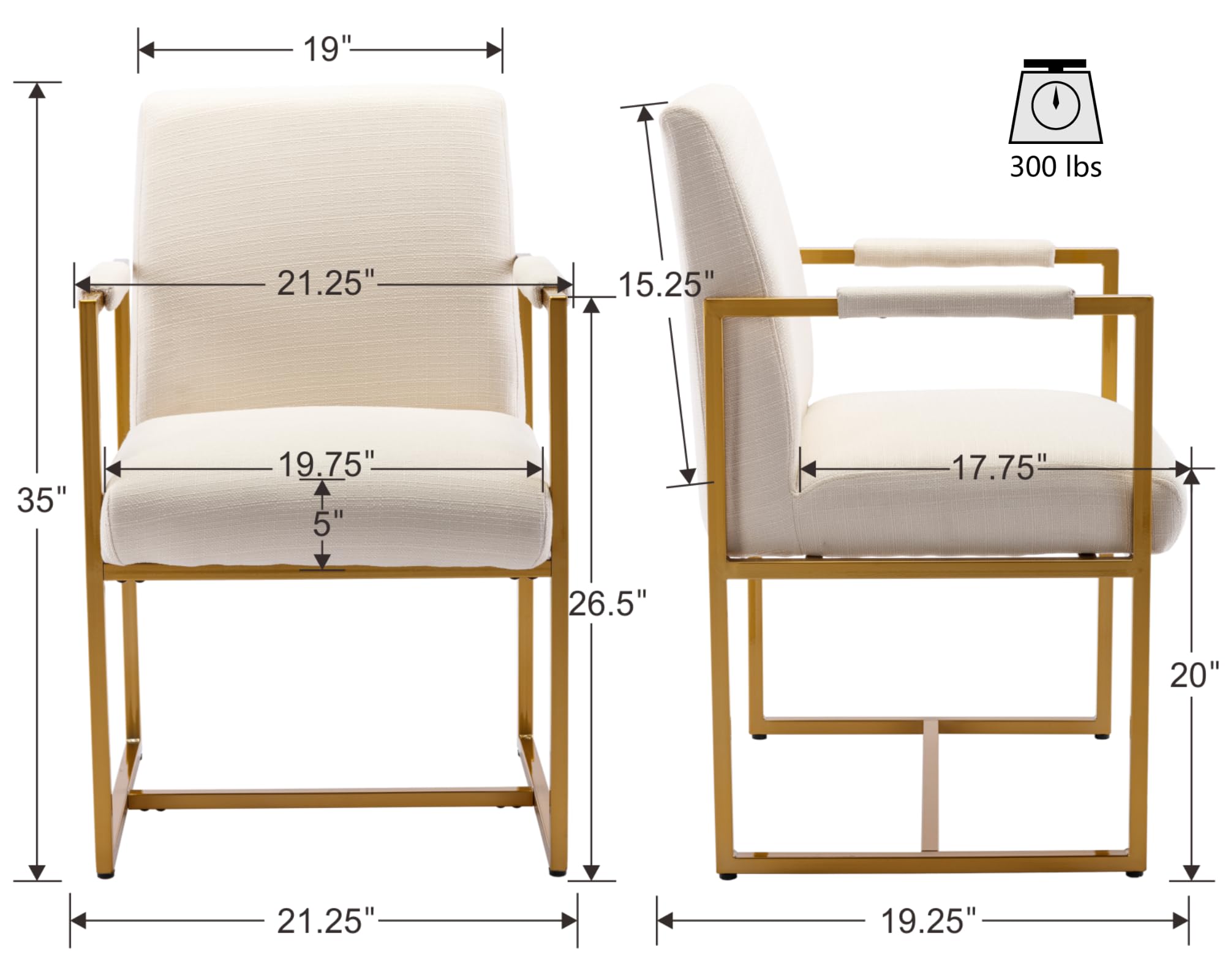 VESCASA Modern Upholstered Dining Chairs with Metal Legs Set of 2 - 5104