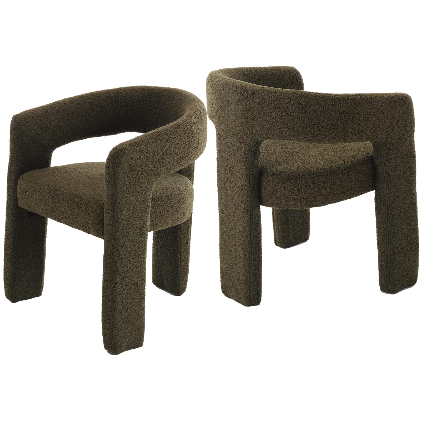 CHICAURA Upholstered Modern Barre Green Sherpa Dining Chairs Set of 2 - 5101