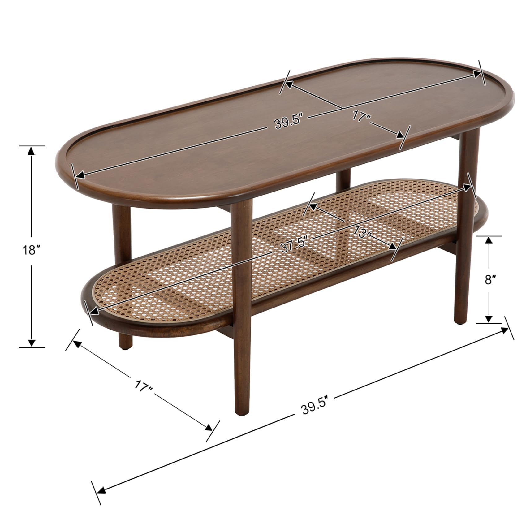 ZH4YOU 39.5" Mid Century Oval Center Rattan Wood Modern Coffee Table - XX11