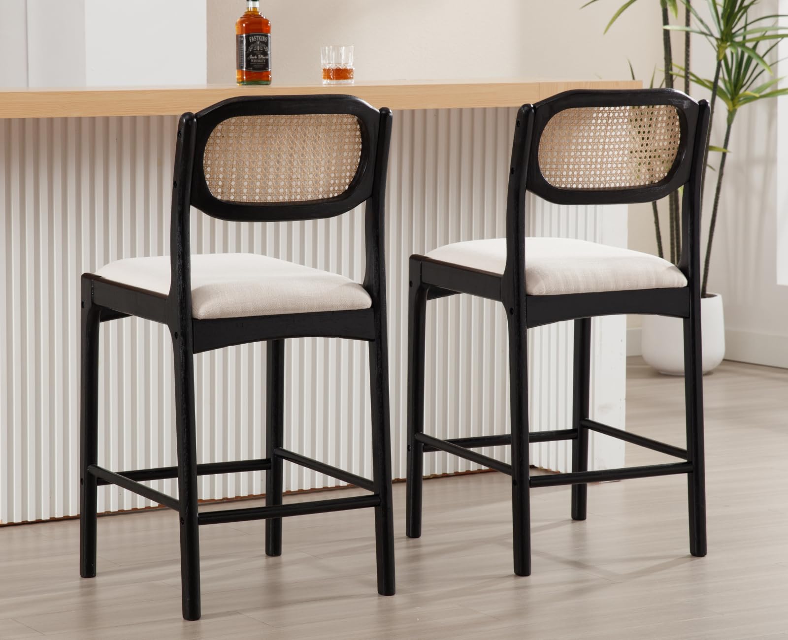 EALSON Farmhouse Rattan Cane Back Counter Height Bar Stools Set of 2 - 5756