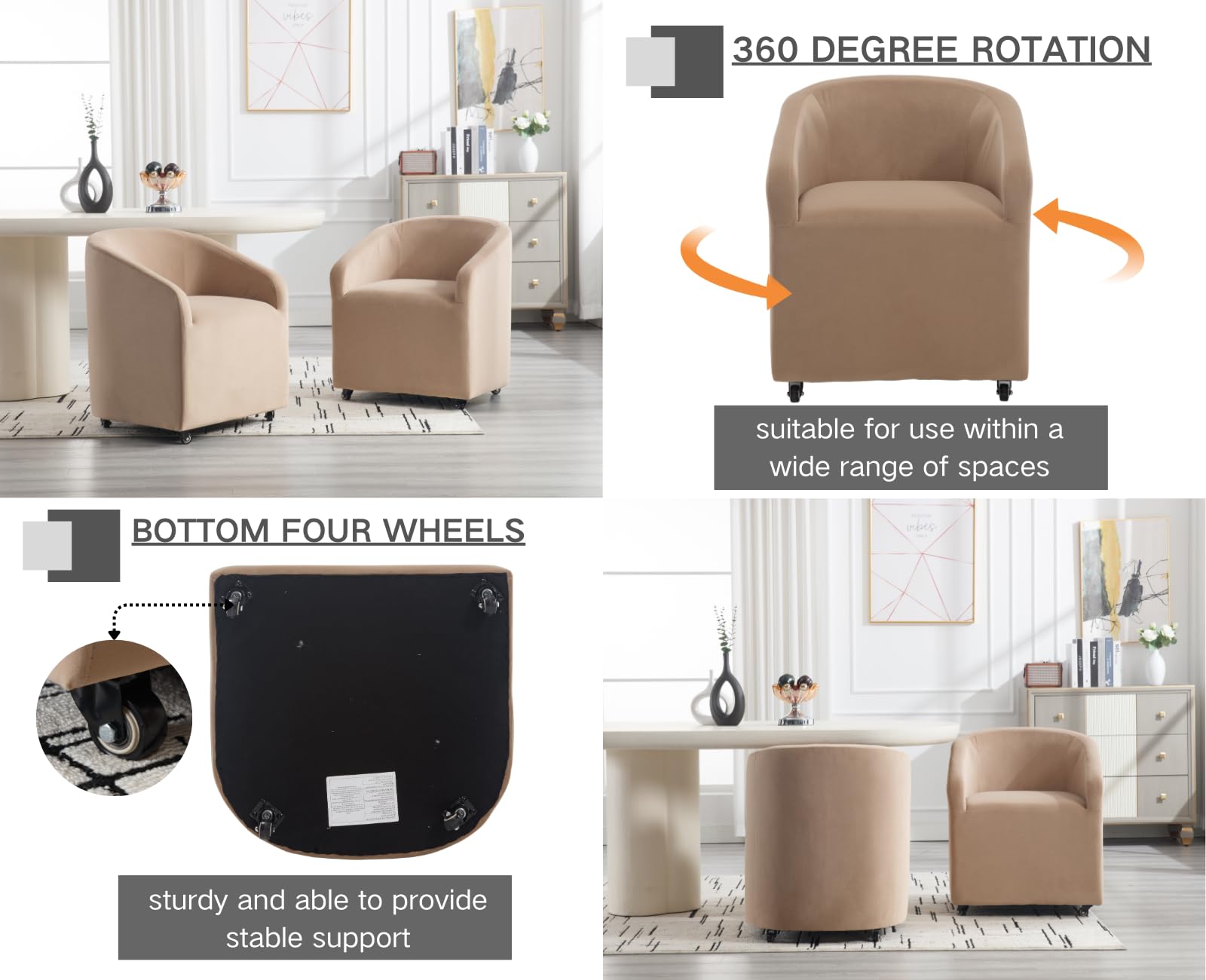 CIMOTA Modern Accent Barrel Dining Chairs with Swivel Casters 1 Piece - X297