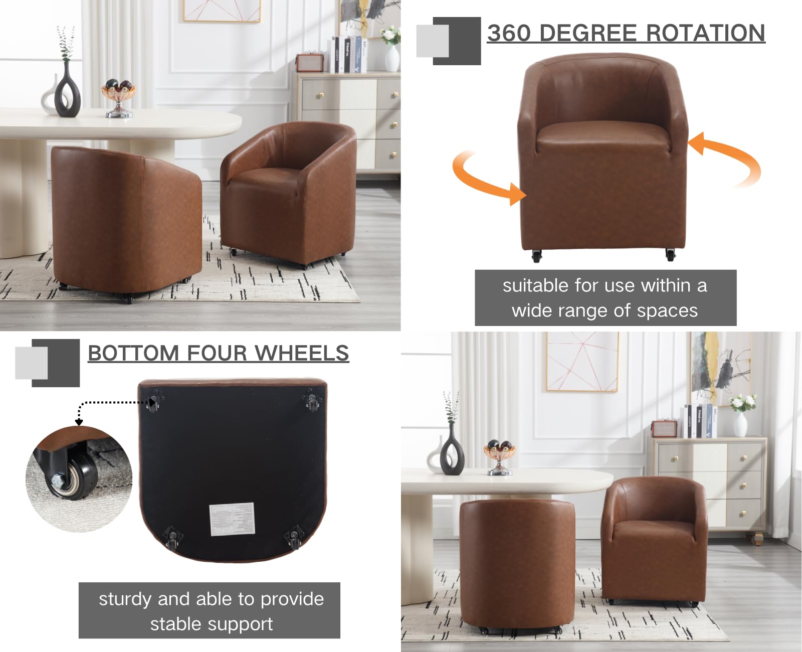 CIMOTA Modern Accent Barrel Dining Chairs with Swivel Casters 1 Piece - X297