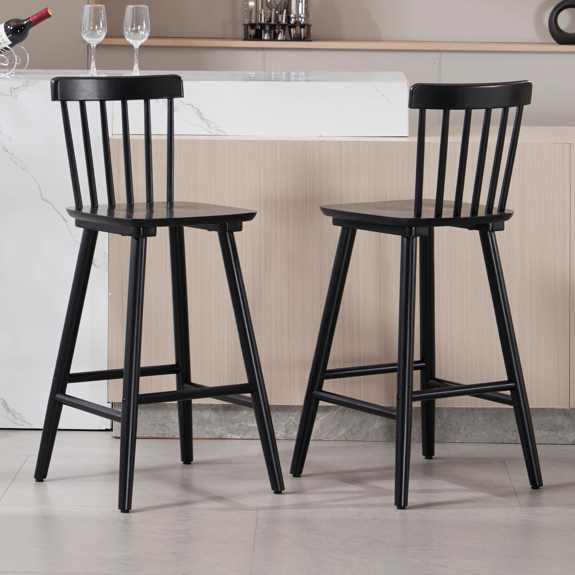 Janoray 26 Inch Farmhouse Wooden Barstools Bar Stools Set of 2