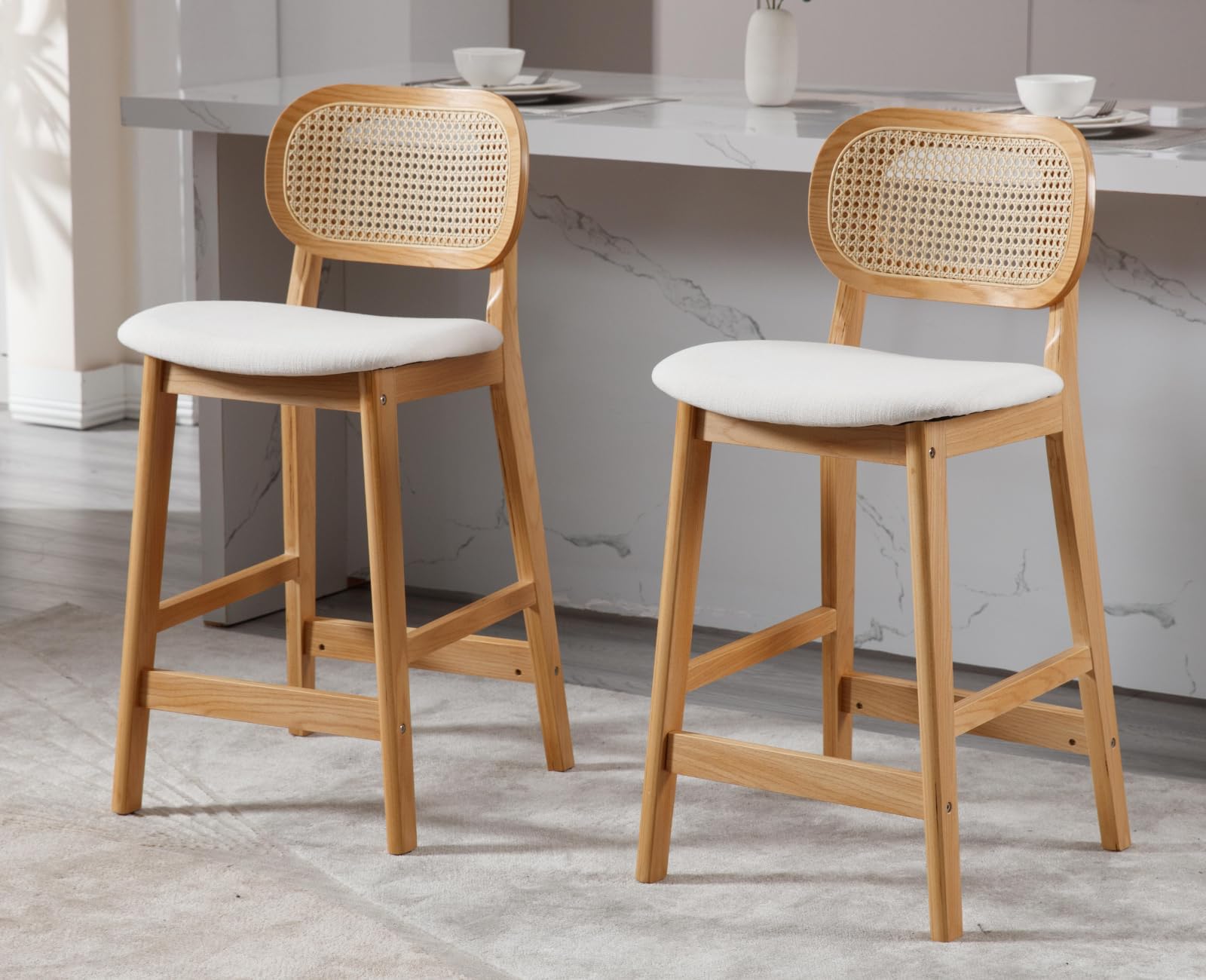 EALSON Farmhouse Rattan Back Counter Height Bar Stools Set of 2 - 5026