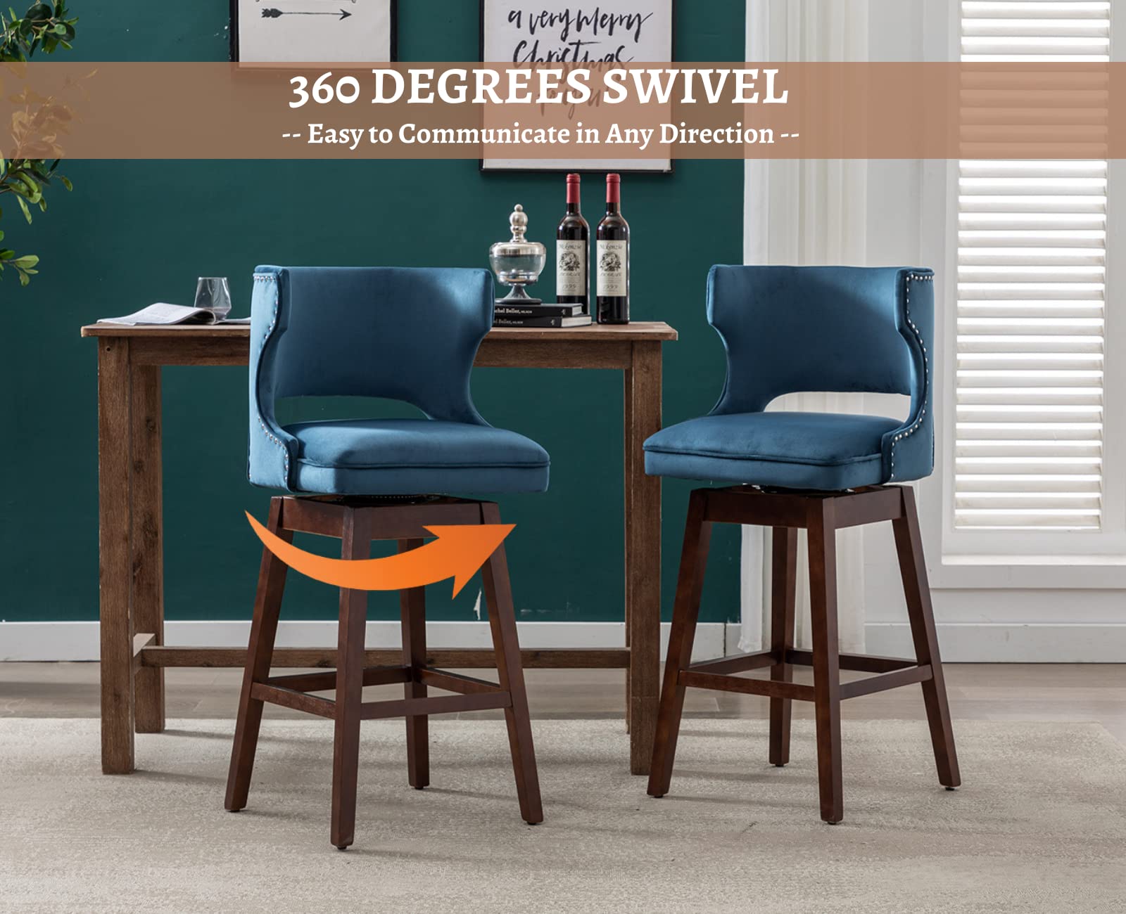 EALSON Modern  Swivel Upholstered Leather Bar Stools with Back Set of 2 - X118