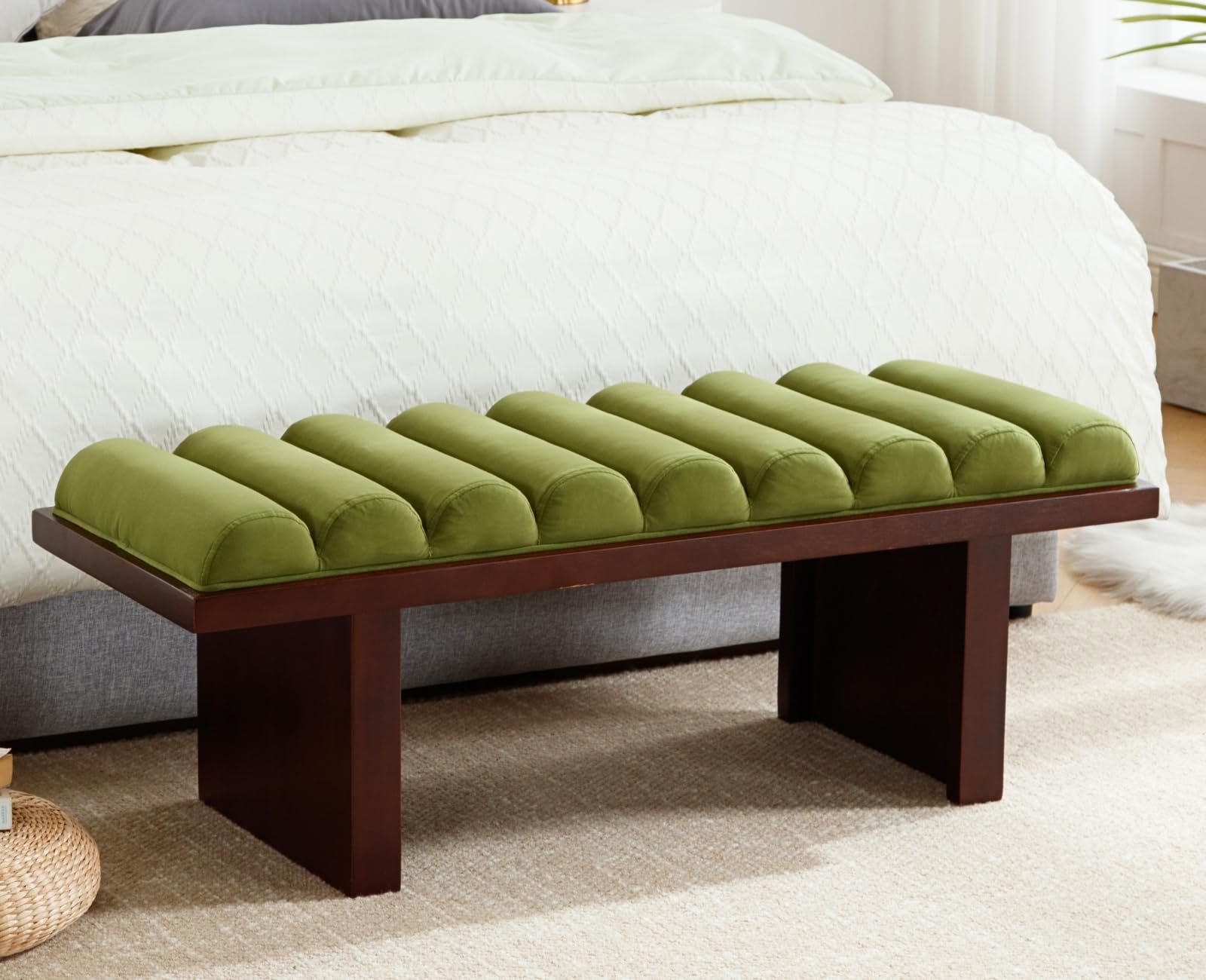 ROCITY Modern Padded Velvet End of Bed Bench Ottoman Bench - 2639