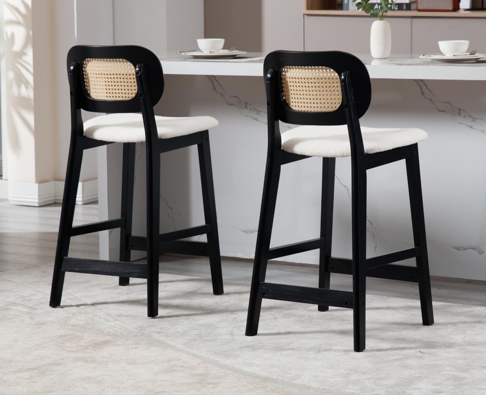 EALSON Farmhouse Rattan Back Counter Height Bar Stools Set of 2 - 5026