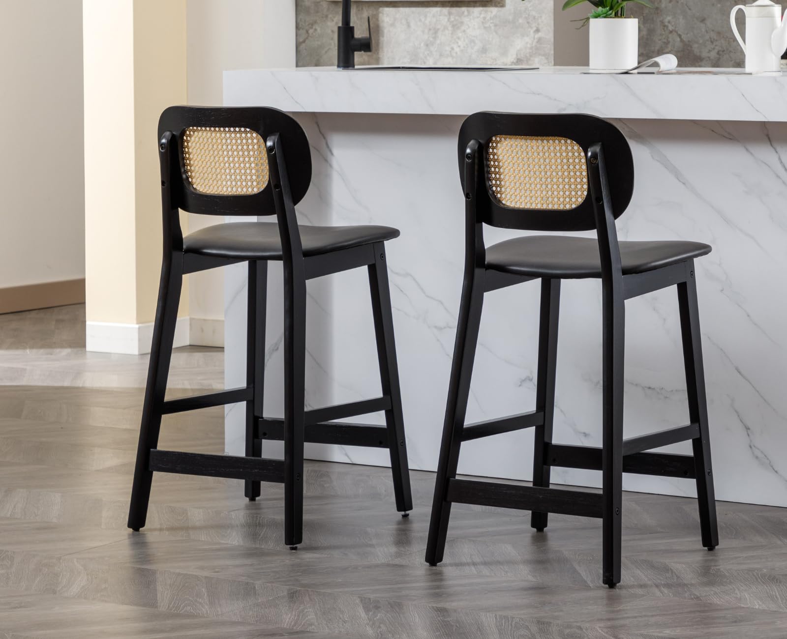 EALSON Farmhouse Rattan Back Counter Height Bar Stools Set of 2 - 5026