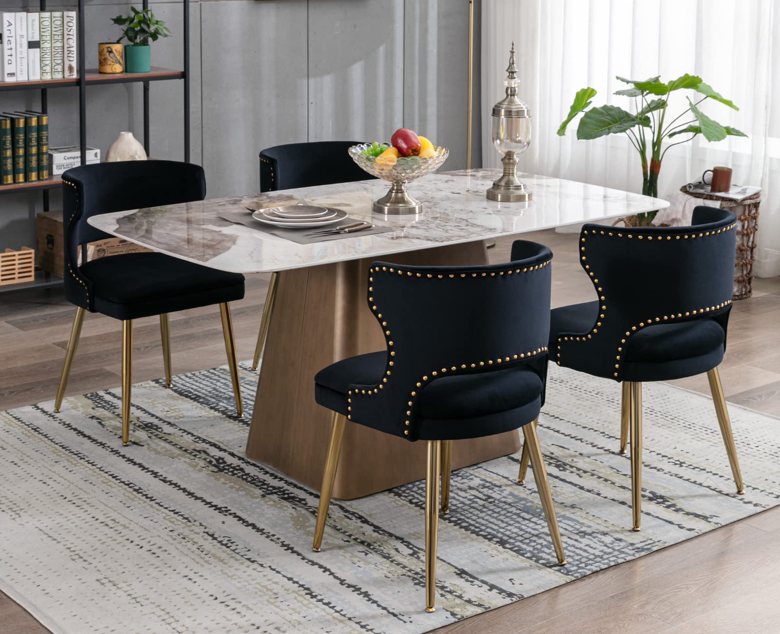 EALSON Modern Velvet Gold Metal Legs Dining Chairs Set of 2 - 60271