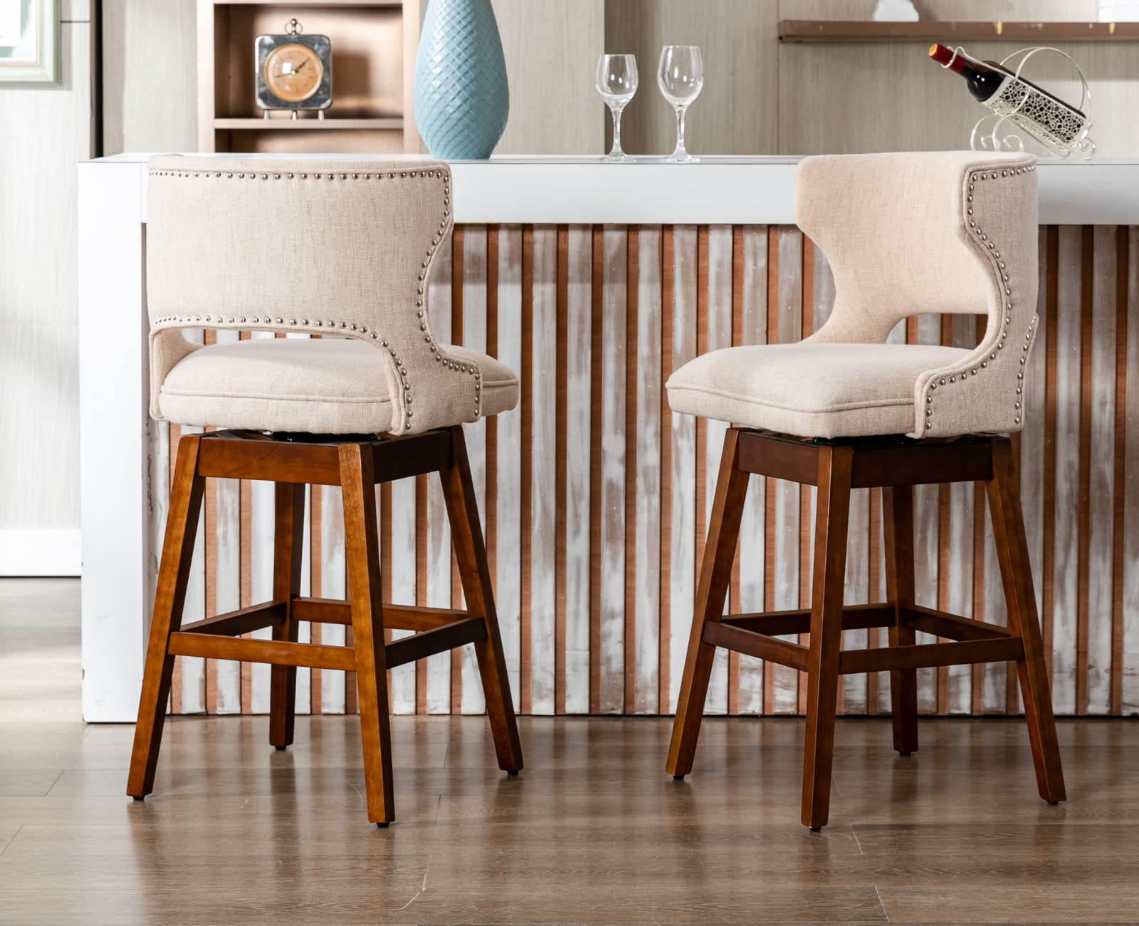 EALSON Modern  Swivel Upholstered Leather Bar Stools with Back Set of 2 - X118