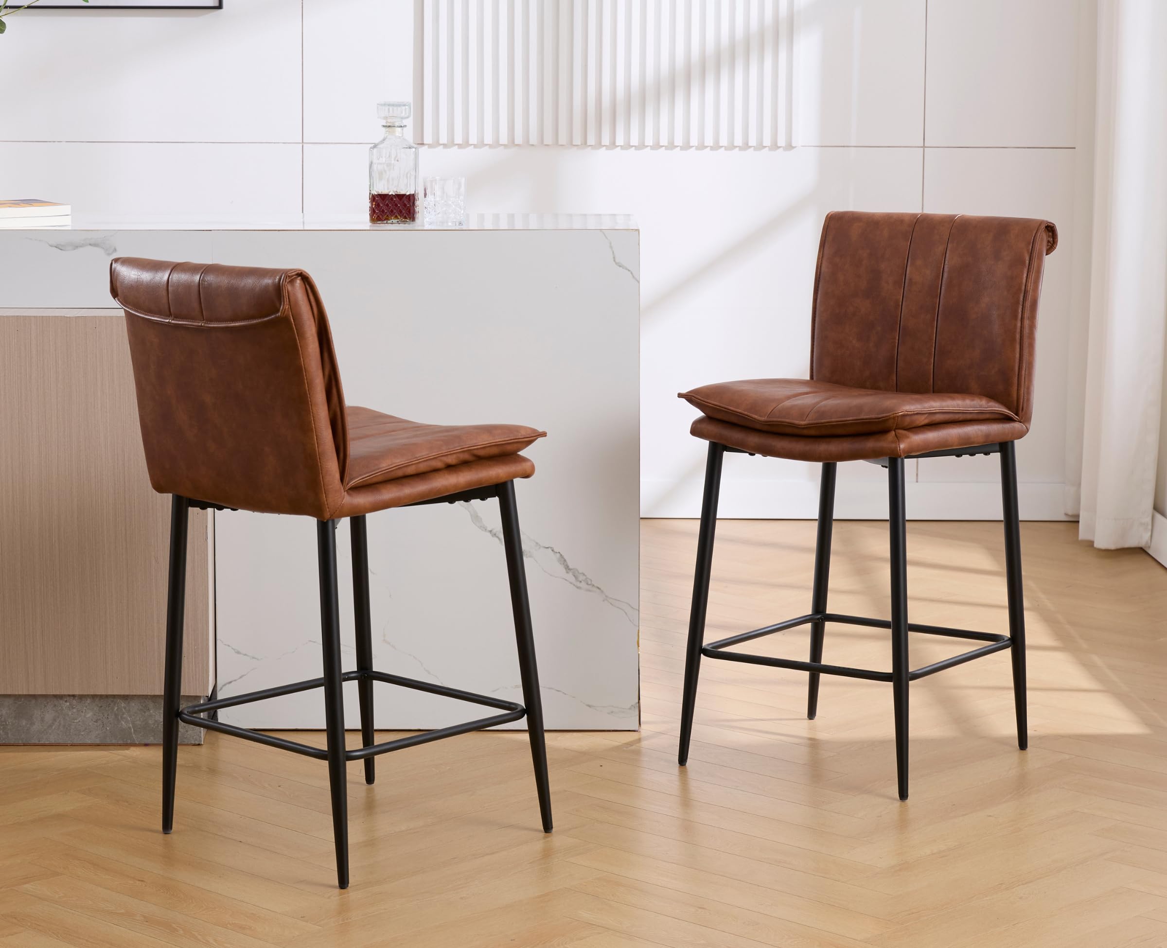 EALSON Modern 26 Inch Leather Counter Height Bar Stools Set of 2 - 6119