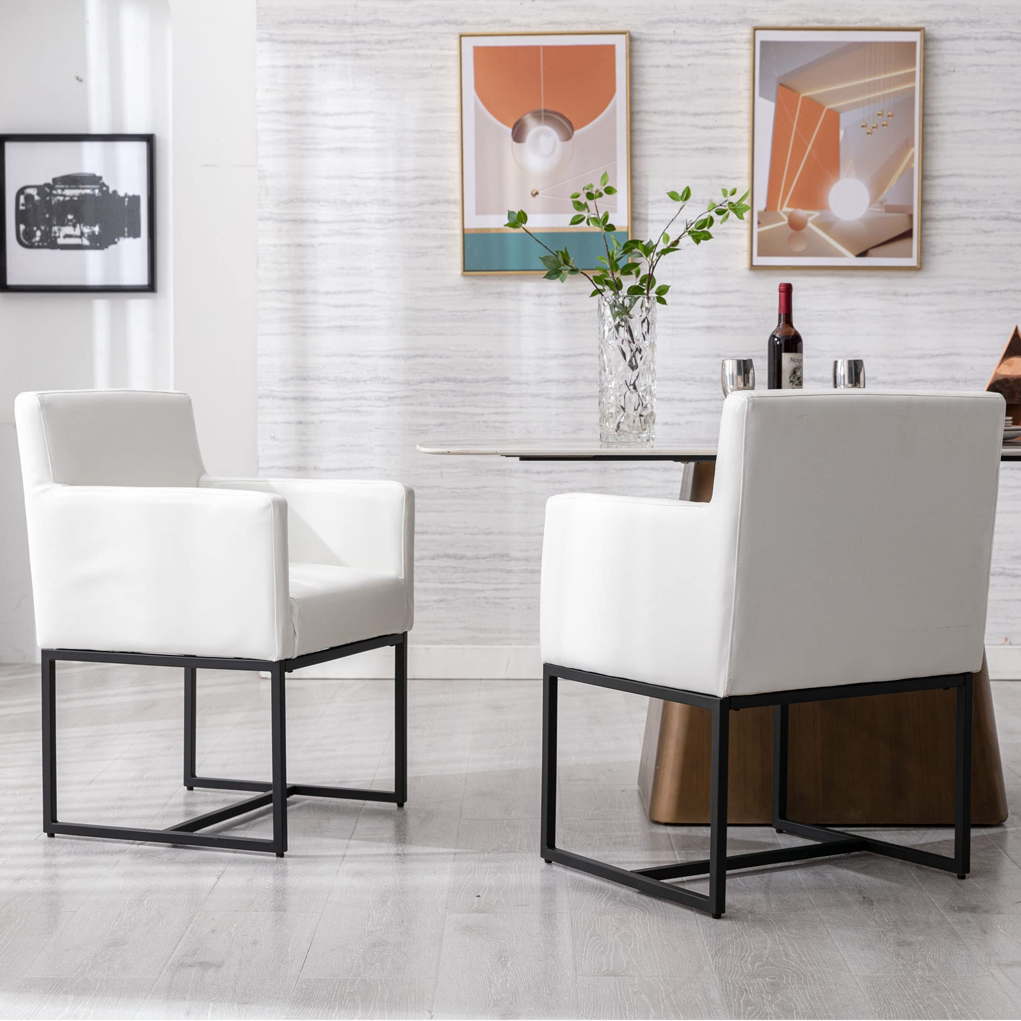 VESCASA Faux Leather Upholstered Arms Dining Chairs Set of 2 - 1823