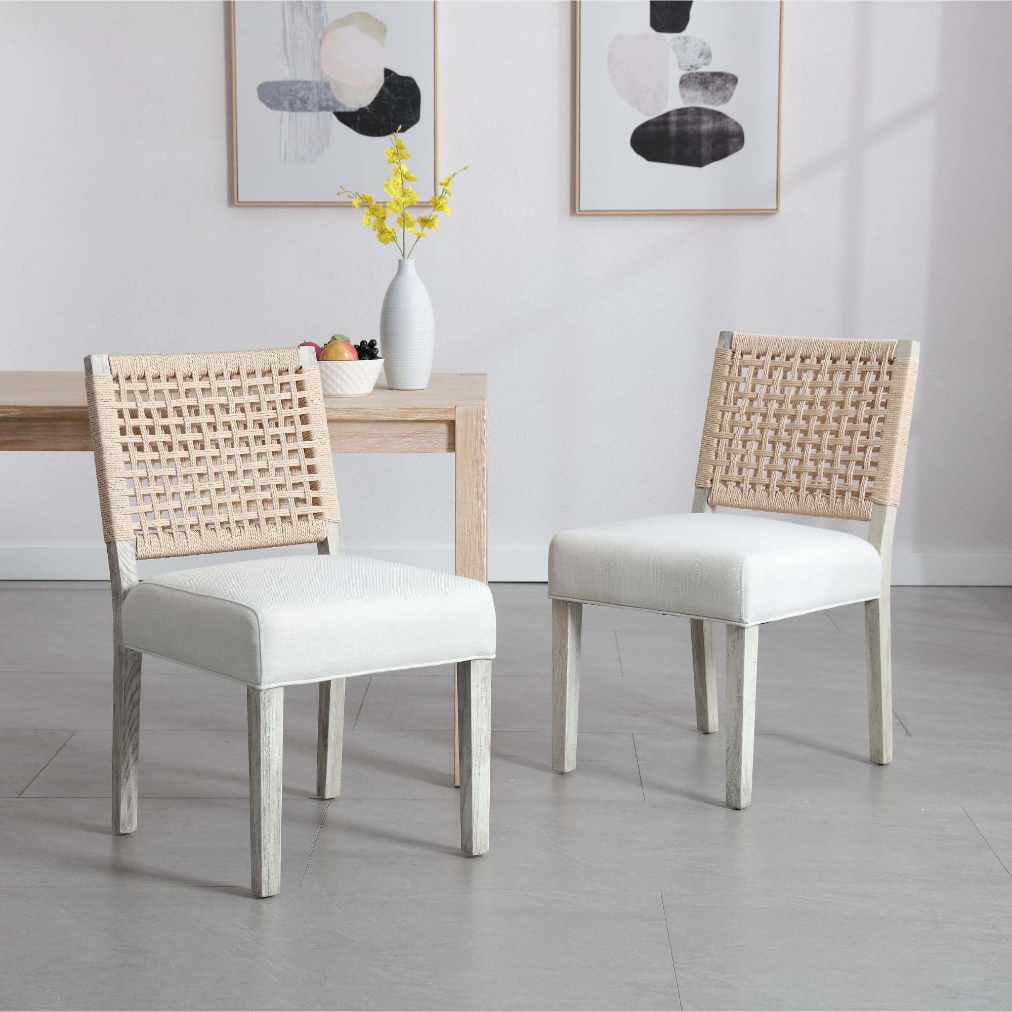 CIMOTA Low Woven Rope Back Dining Chairs Set of 2 - 2227