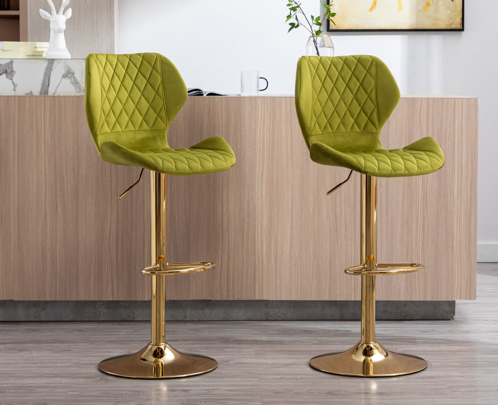 EALSON Adjustable Swivel Velvet Bar Kitchen Island Stools Set of 2