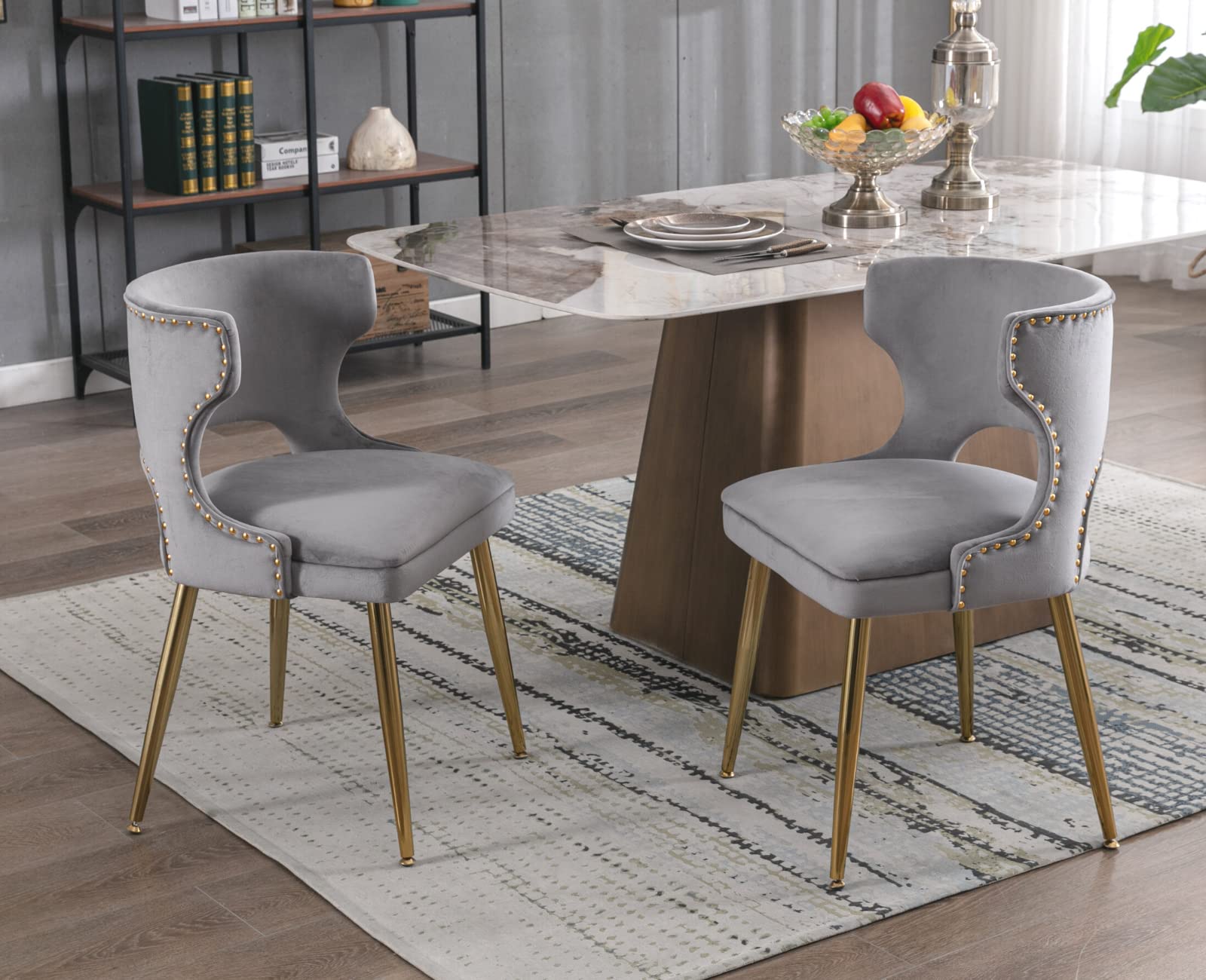 EALSON Modern Velvet Gold Metal Legs Dining Chairs Set of 2 - 60271