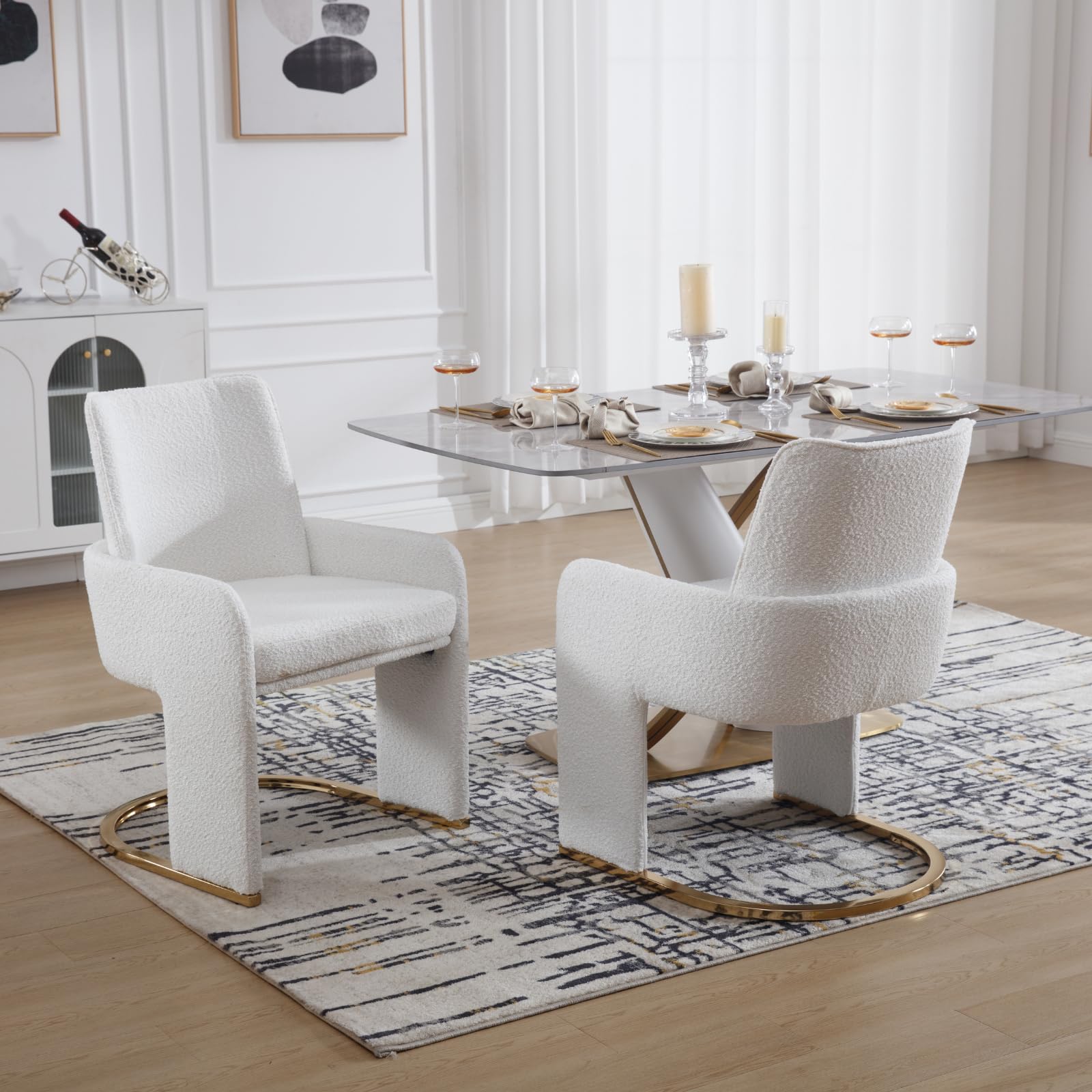 ROCITY Upholstered White Dining Chairs with Arms and Back 1 PCS - 5363