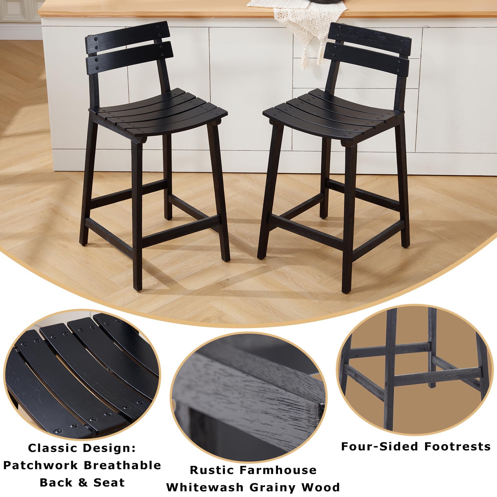 ZH4YOU 26" Wood Counter Stools Set of 2 - 7064