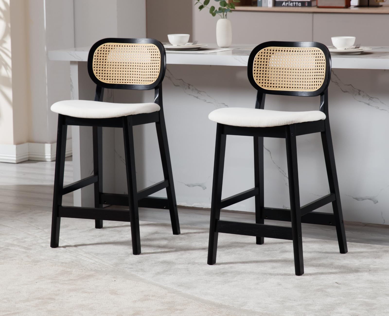 EALSON Farmhouse Rattan Back Counter Height Bar Stools Set of 2 - 5026